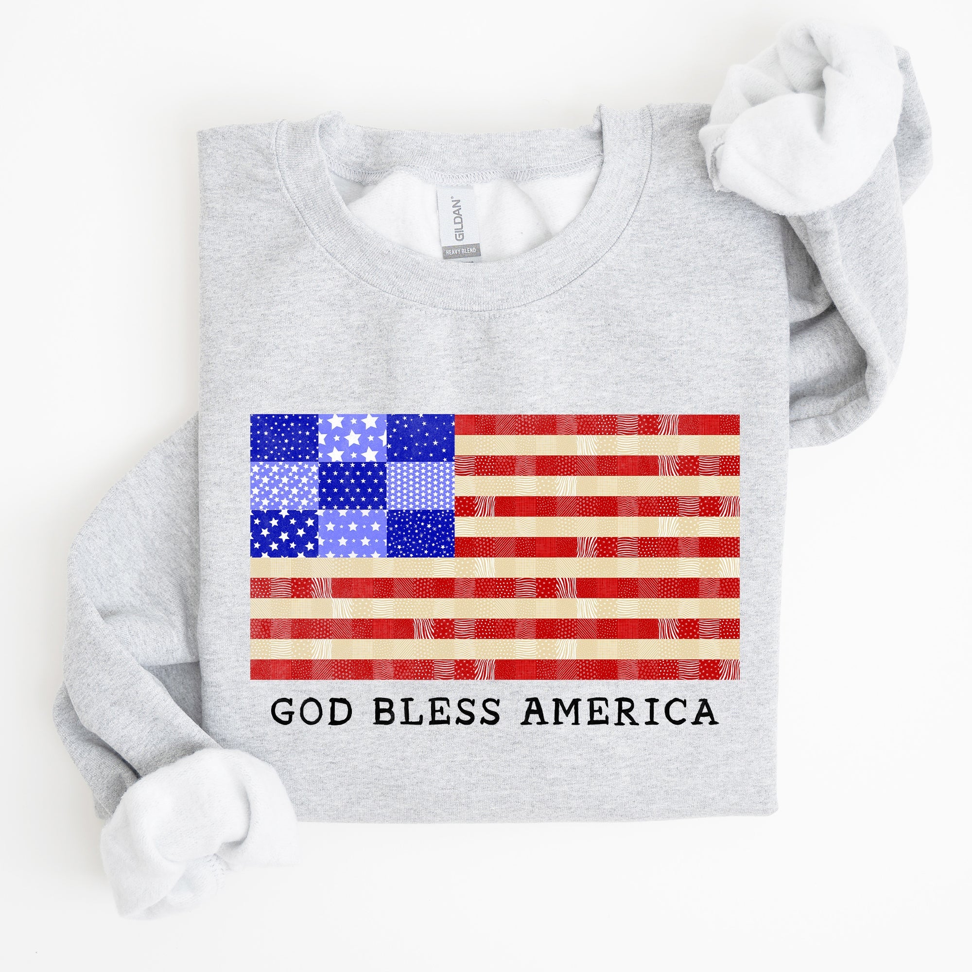 God Bless America Quilt Flag 4th of July Patriotic Quilt Pattern Design Sweatshirt