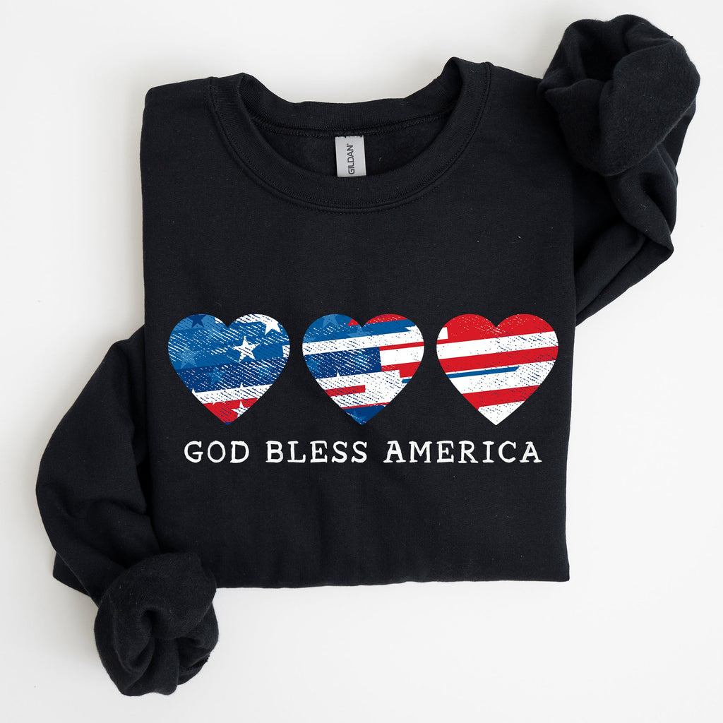 God Bless America Retro Hearts 4th Of July Patriotic Vintage Distressed Graphic Sweatshirt