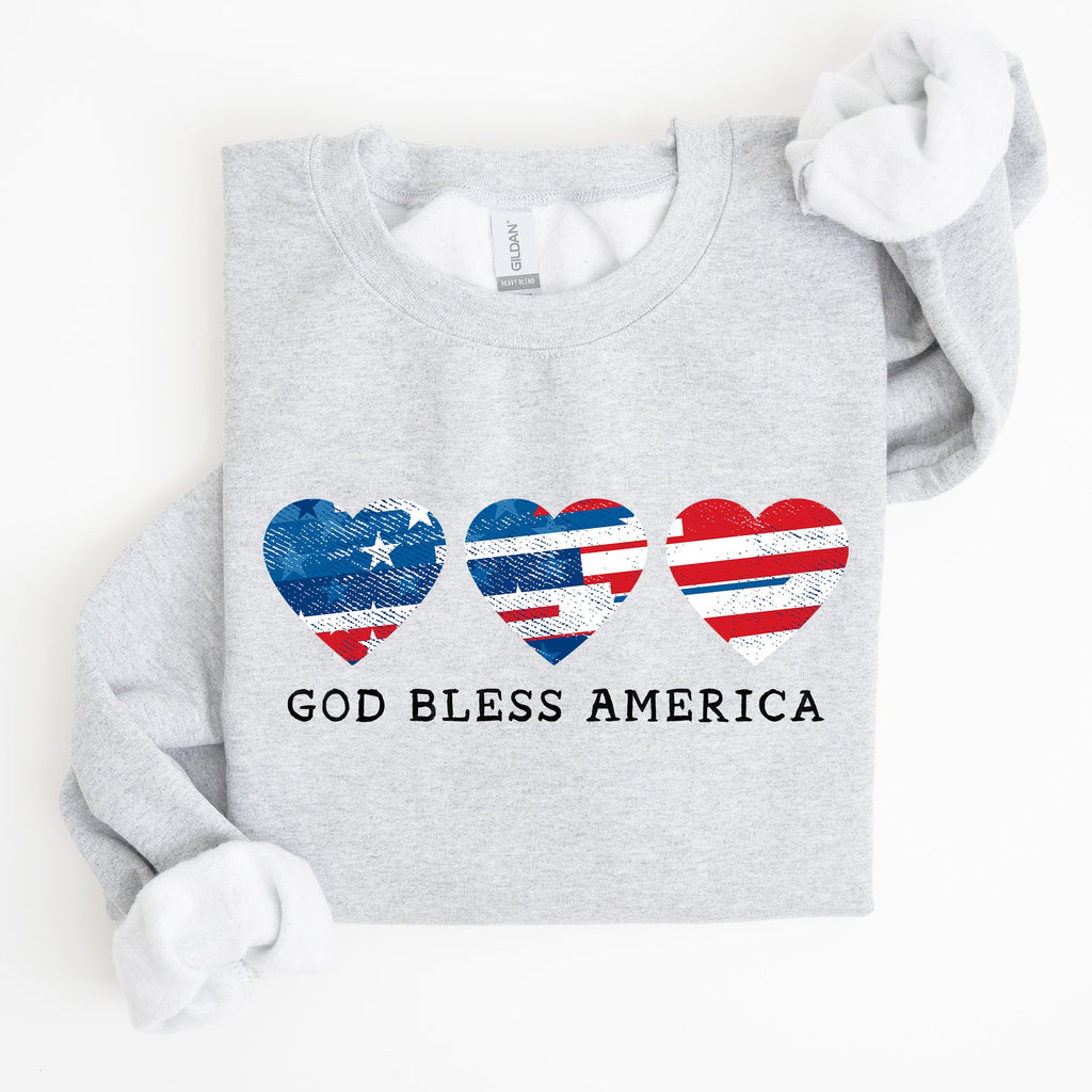 God Bless America Retro Hearts 4th Of July Patriotic Vintage Distressed Graphic Sweatshirt