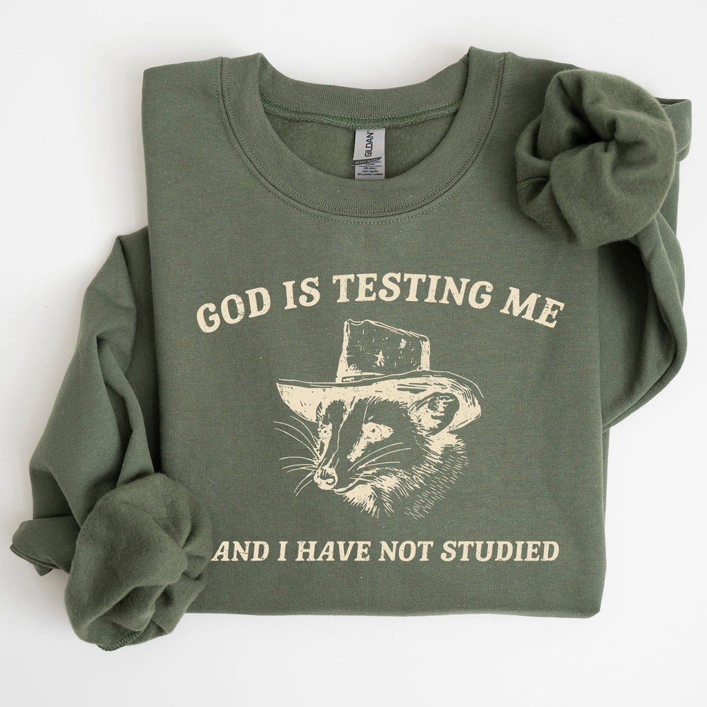 God Is Testing Me Opossum Possum Graphic Expression Of Faith Wit And Southern Charm Sweatshirt