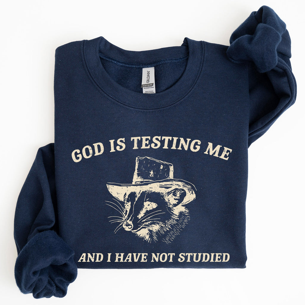 God Is Testing Me Opossum Possum Graphic Expression Of Faith Wit And Southern Charm Sweatshirt