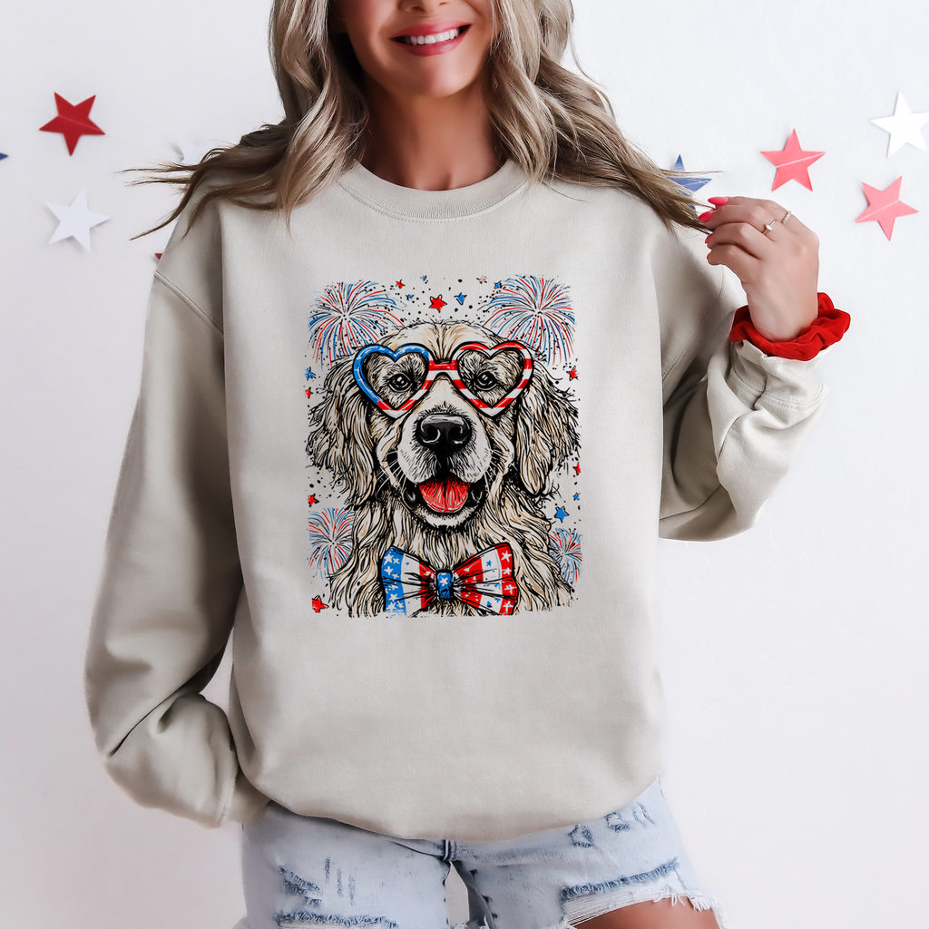 Golden Retriever Patriotic Dog With American Flag Silhouette And Stars Sweatshirt