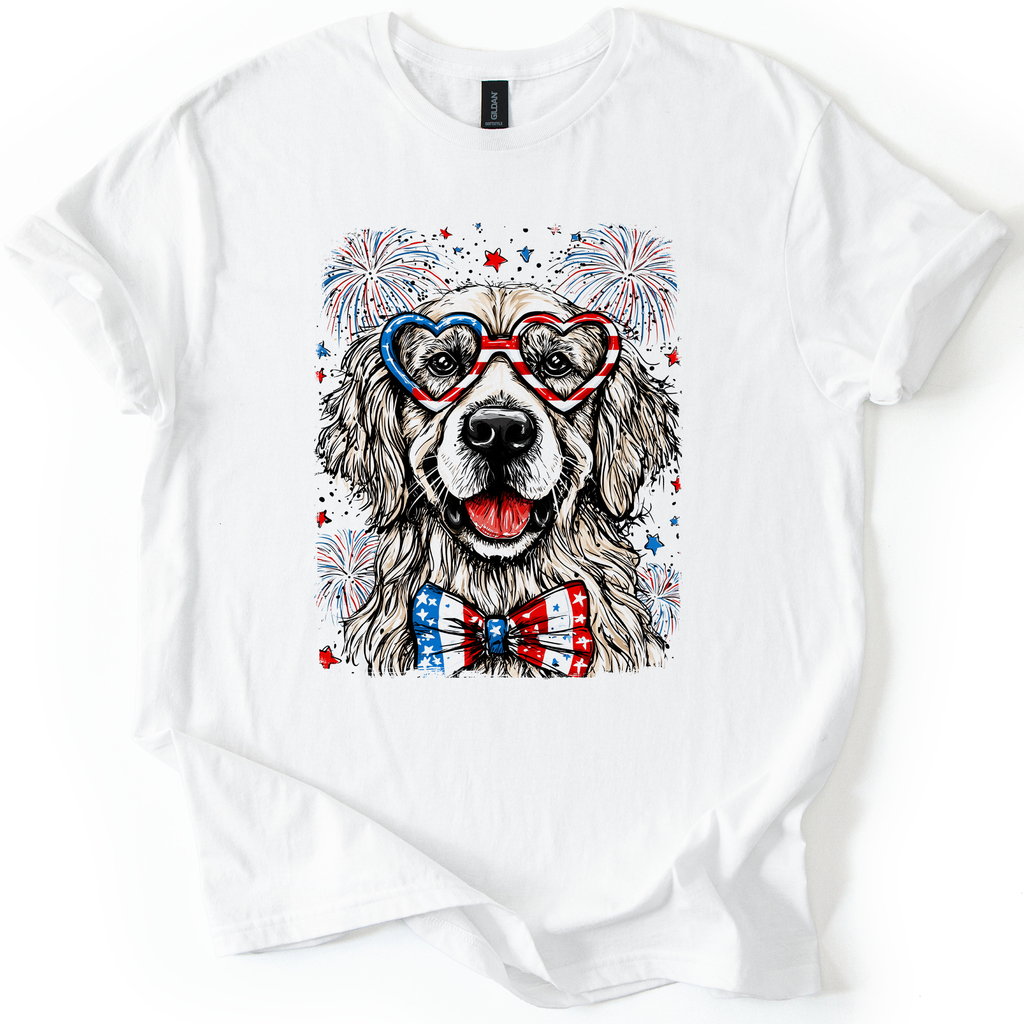Golden Retriever Patriotic Dog USA Fourth Of July American Flag Paw Print Graphic Tee