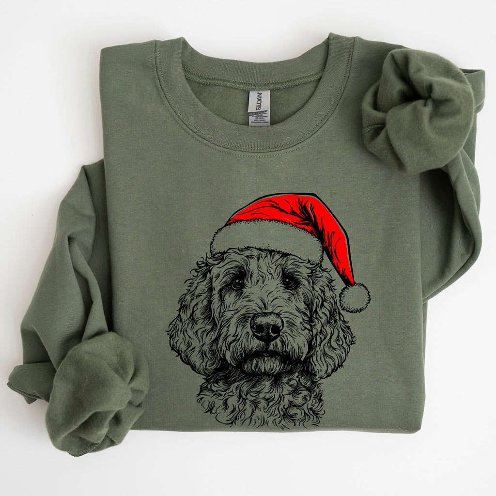 Goldendoodle Santa Christmas Dog Lover Festive Holiday Pet Portrait Collection Sweatshirt