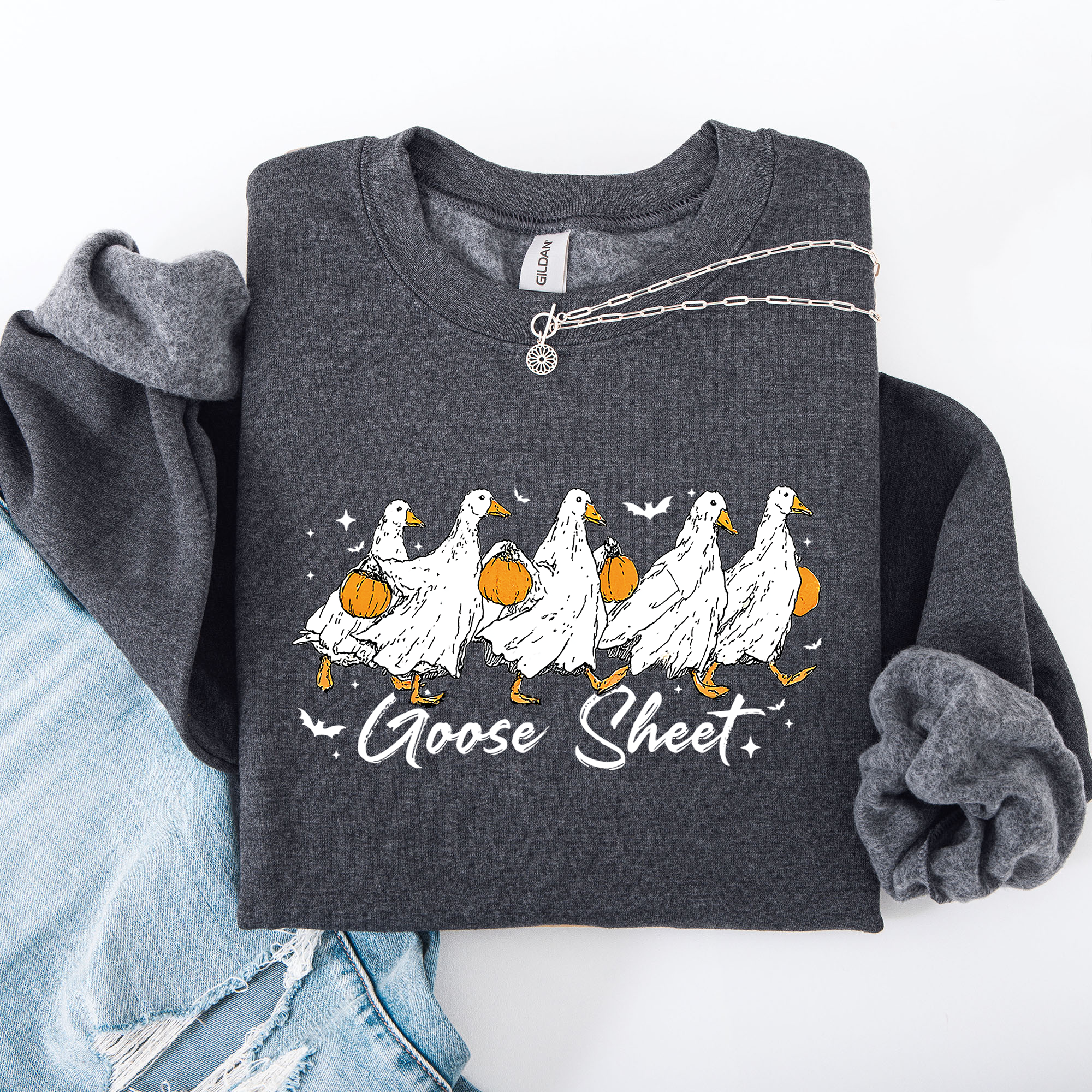 Goose Sheet Halloween Trick Or Treat Graphic Design For Cozy Seasonal Nights Sweatshirt
