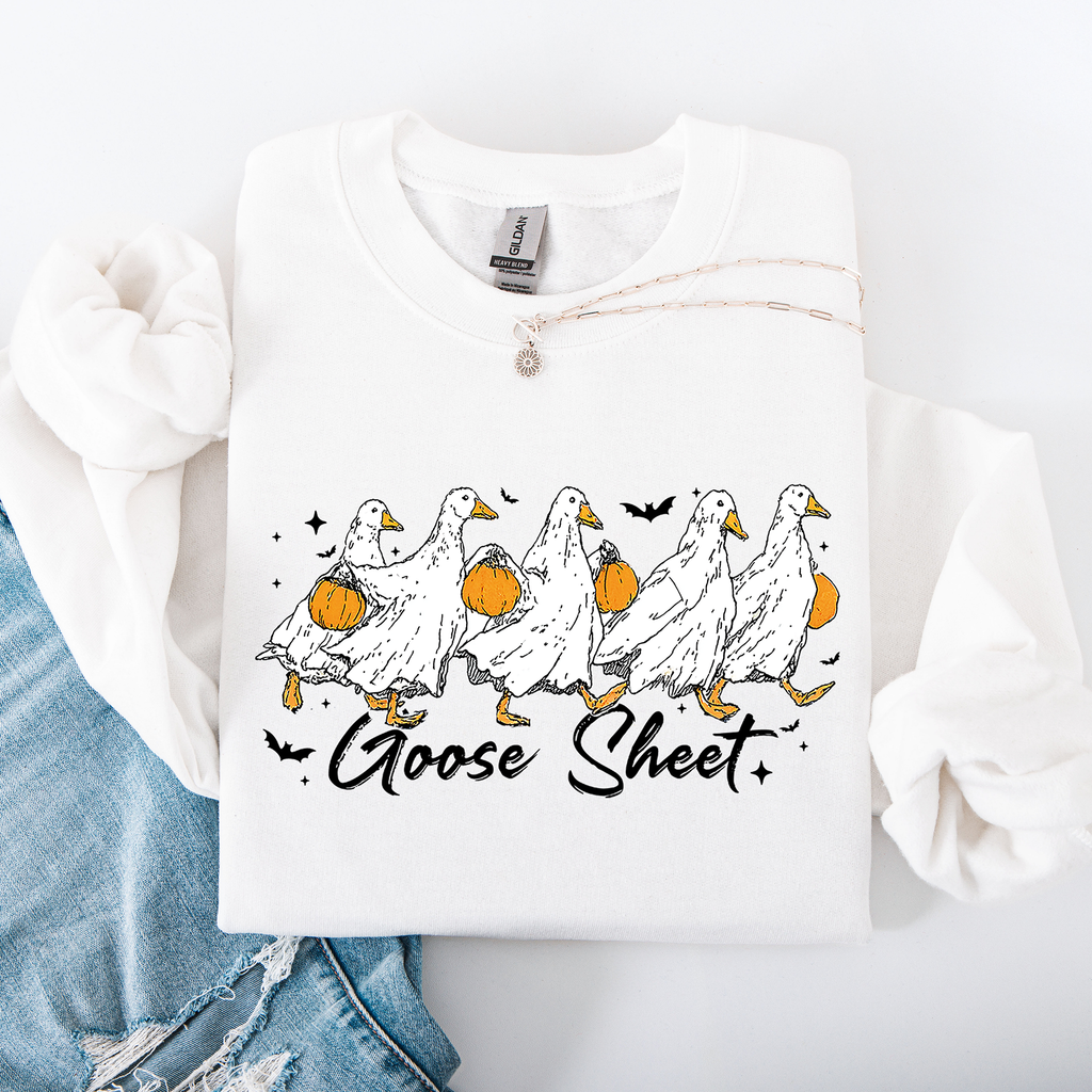 Goose Sheet Halloween Trick Or Treat Graphic Design For Cozy Seasonal Nights Sweatshirt