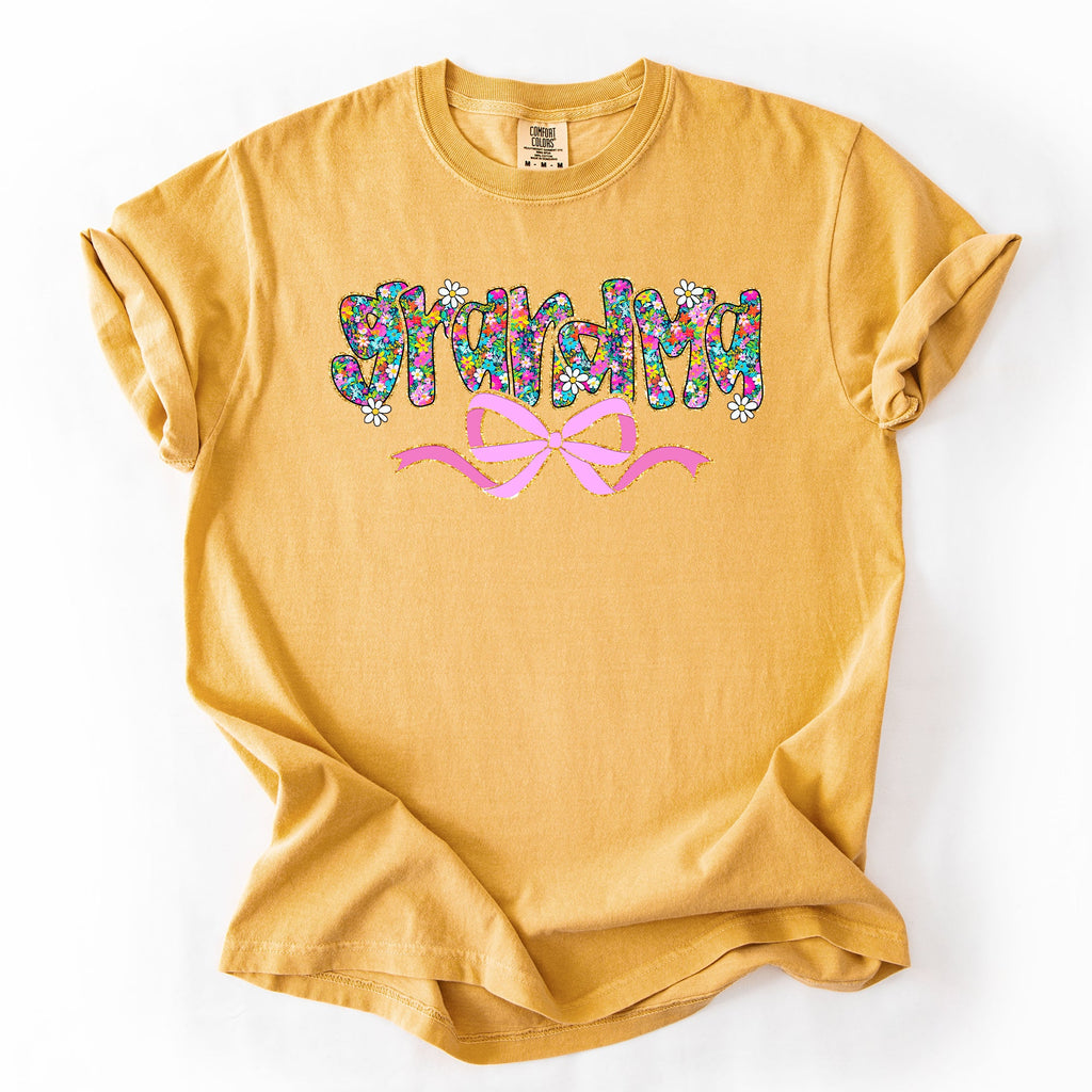 Grandma Mother's Day Ribbon Bow Floral Pastel Colorful Blossom Celebration Comfort Colors Tee