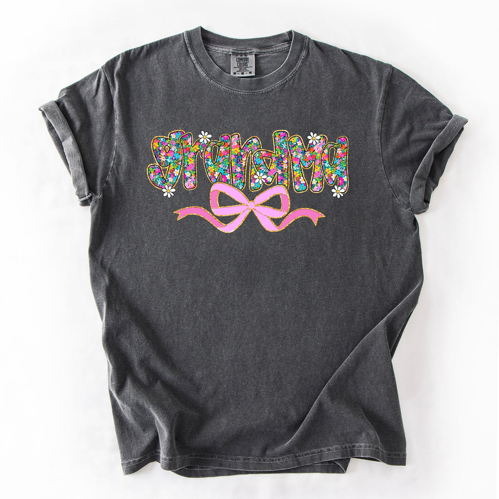 Grandma Mother's Day Ribbon Bow Floral Pastel Colorful Blossom Celebration Comfort Colors Tee
