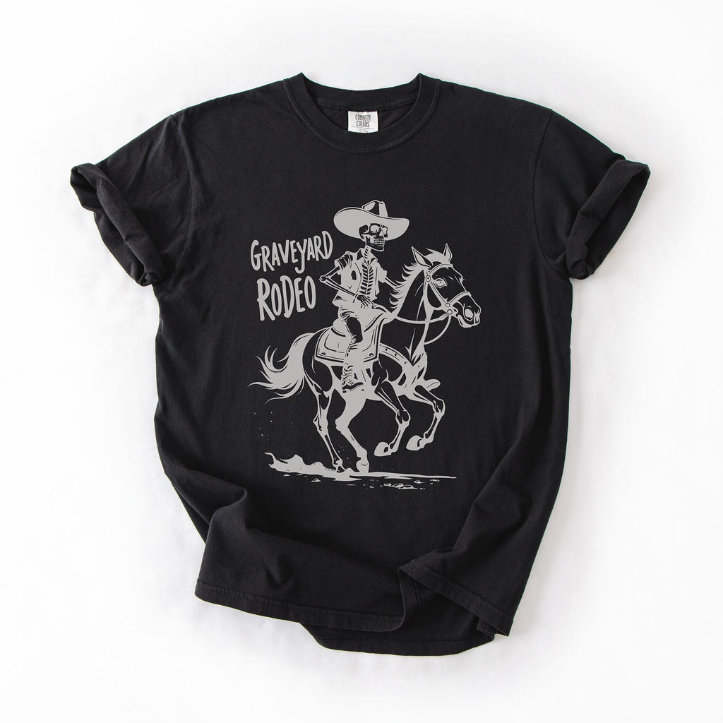 Graveyard Rodeo, Cowboy Skeleton, Halloween Comfort Colors Tee