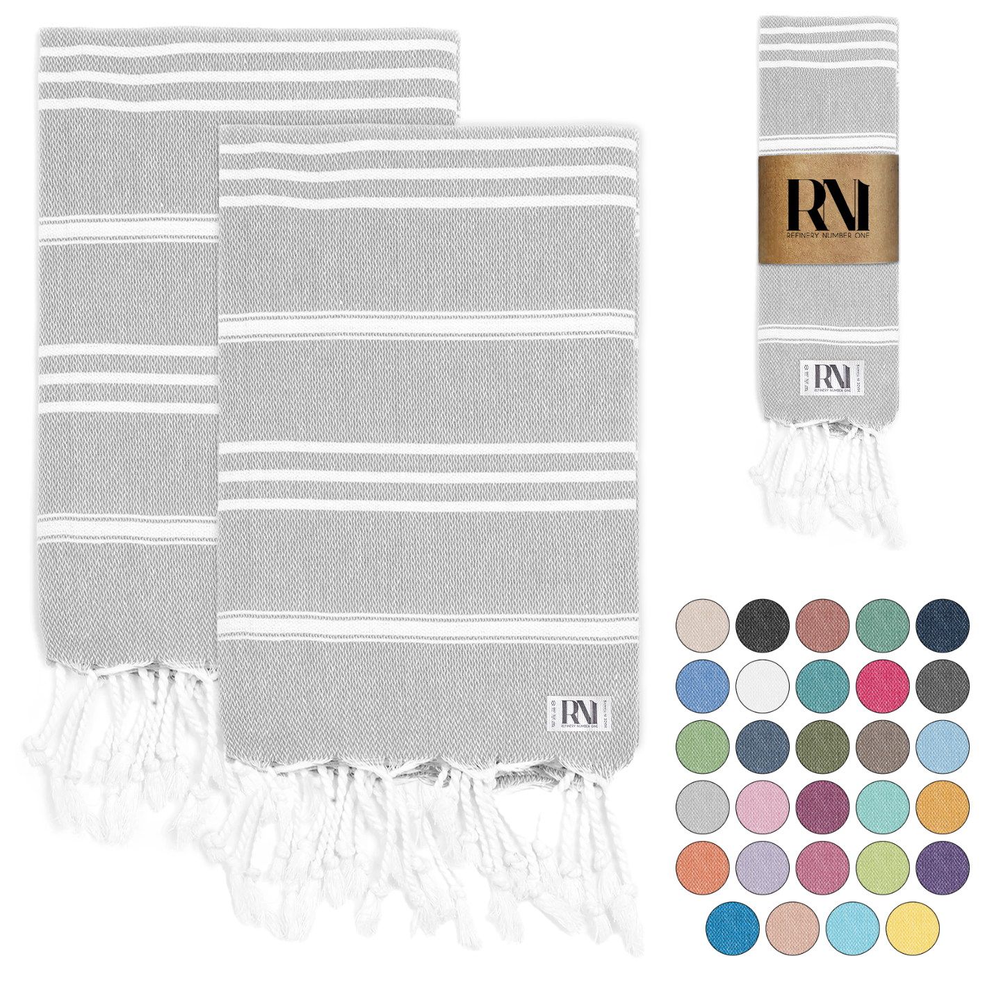 Istanbul Classic Turkish Hand Towel Set for Kitchen, Bath, Beach, Gym, Yoga and Travel