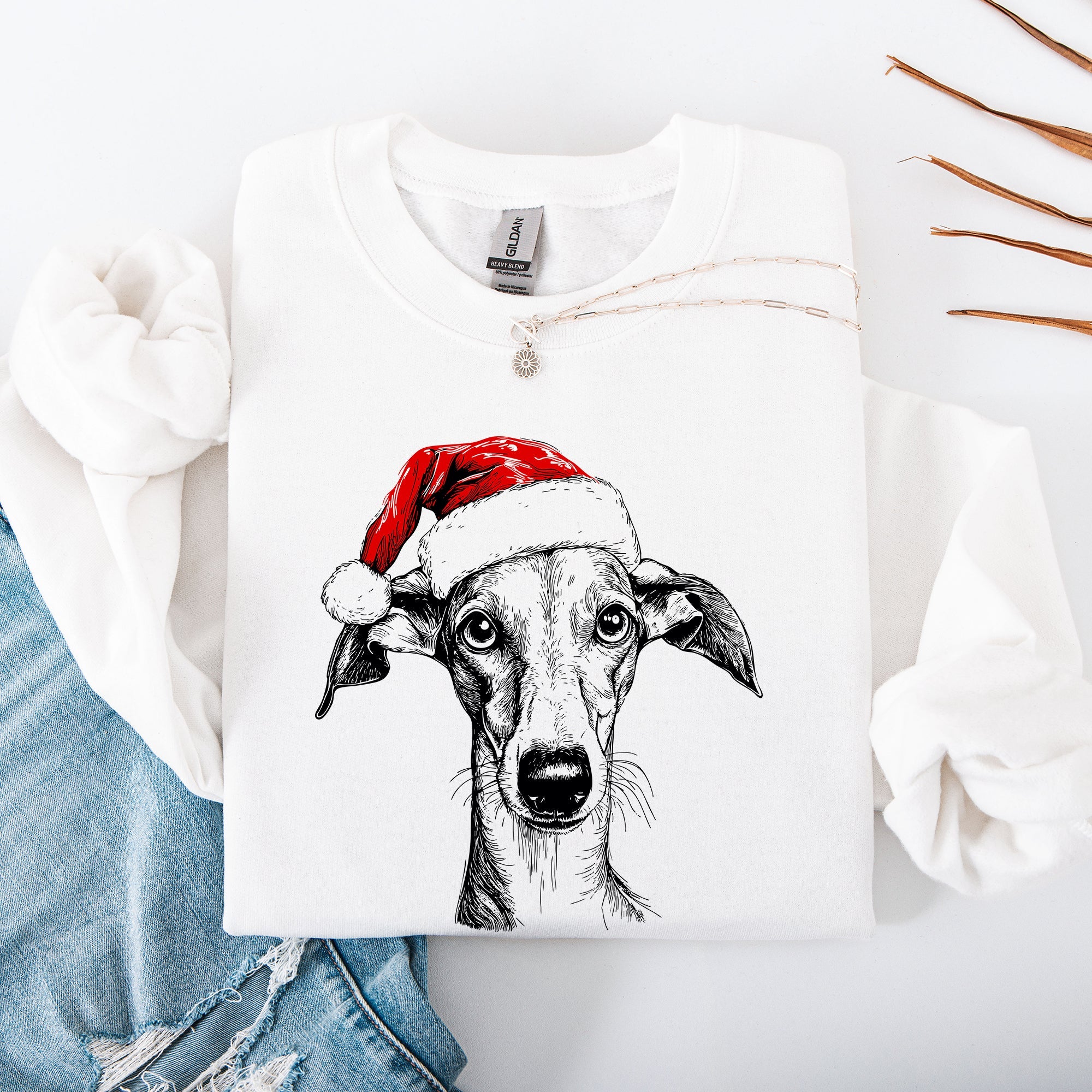 Greyhound Santa Christmas Dog Lover Pet Seasonal Festive Cozy Holiday Motif Sweatshirt