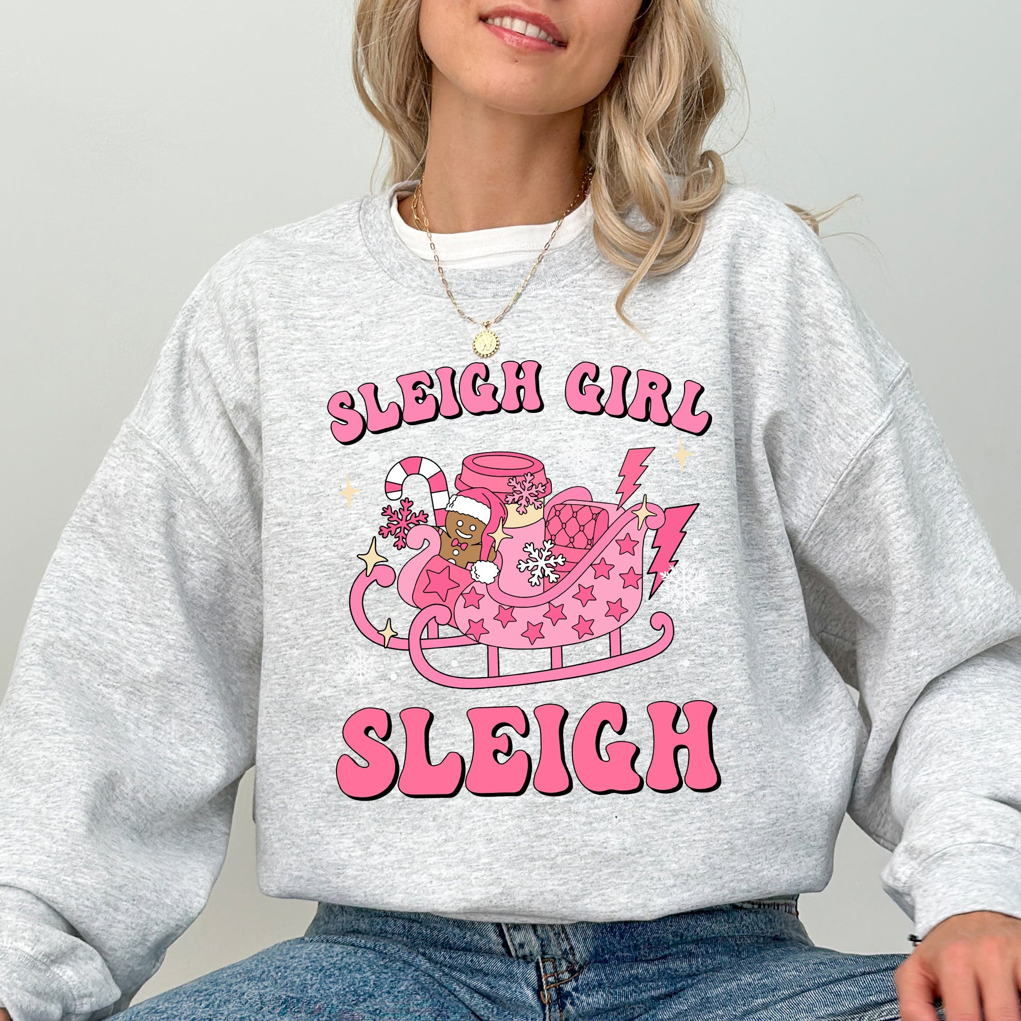 Groovy Sleigh Girl Sleigh Pink Christmas Coffee Xmas Holiday Winter Snow Sweatshirt