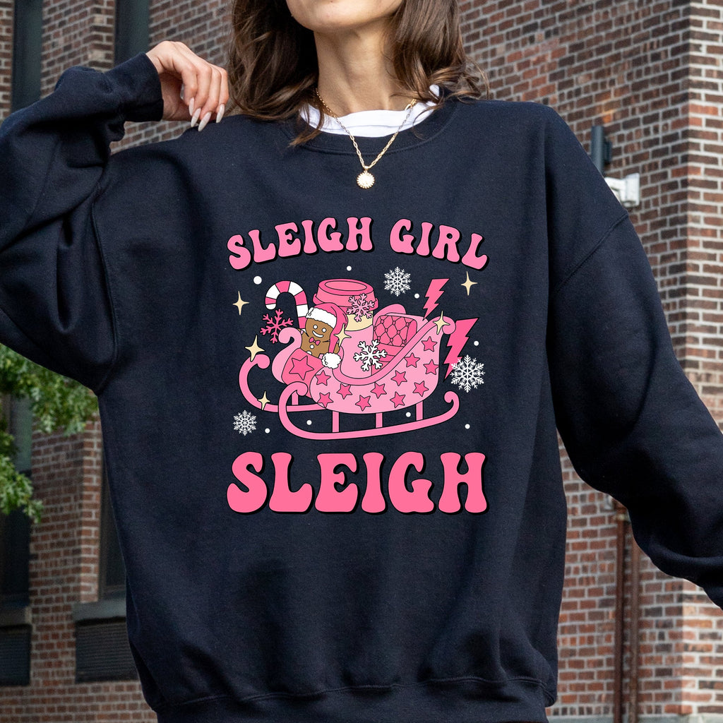 Groovy Sleigh Girl Sleigh Pink Christmas Coffee Xmas Holiday Winter Snow Sweatshirt