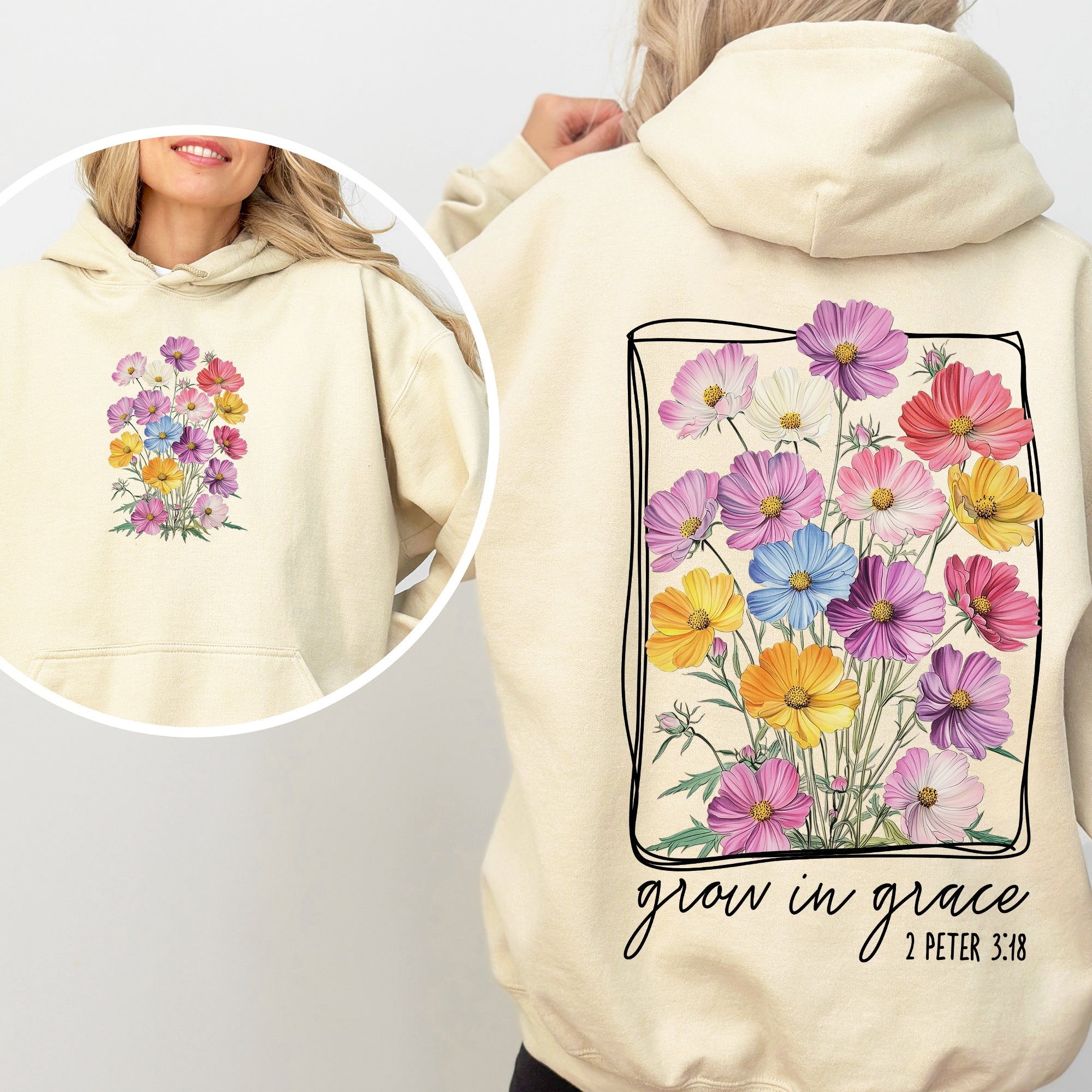 Grow In Grace Flowers Front And Back Christian Faith Gospel Religious Jesus Hoodie
