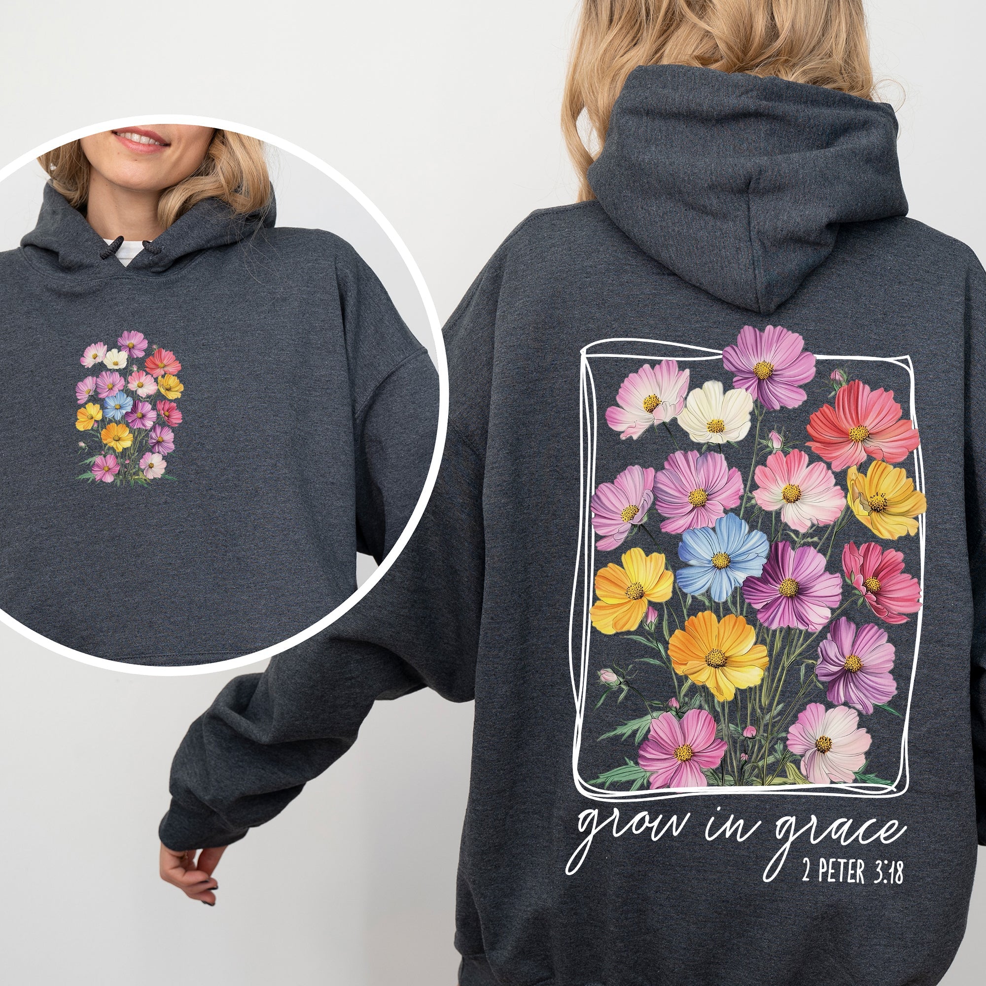 Grow In Grace Flowers Front And Back Christian Faith Gospel Religious Jesus Hoodie