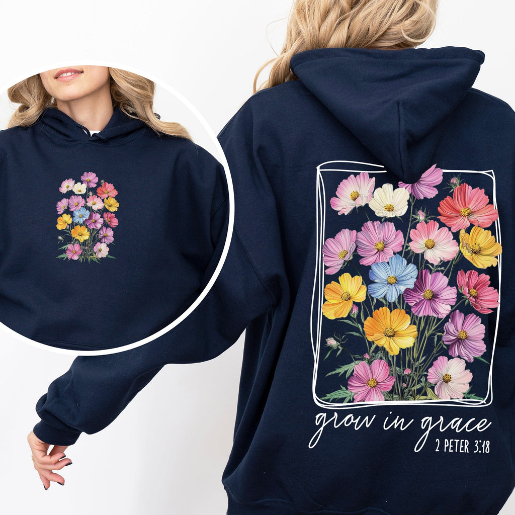 Grow In Grace Flowers Front And Back Christian Faith Gospel Religious Jesus Hoodie