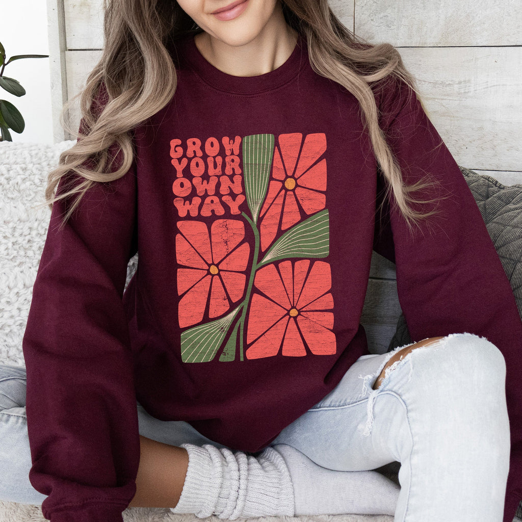 Grow Your Own Way, Retro Flowers Cozy Vintage Floral Graphic Print Edition Sweatshirt