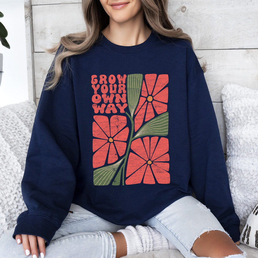 Grow Your Own Way, Retro Flowers Cozy Vintage Floral Graphic Print Edition Sweatshirt