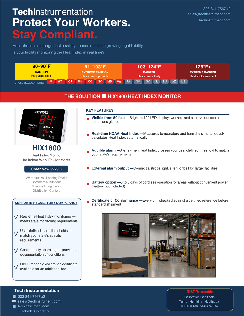 HIX1800 Big LED Digit Heat Stress Monitor with Alarm