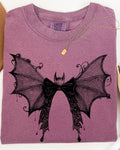 Halloween Bat With Delicate Lace Gothic Witch Silhouette And Spooky Night Motif Comfort Colors Tee
