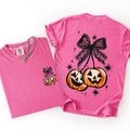 Halloween Cherry Pumpkins Whimsical Front And Back Print Colorful Graphic Soft Cotton Comfort Colors Tee