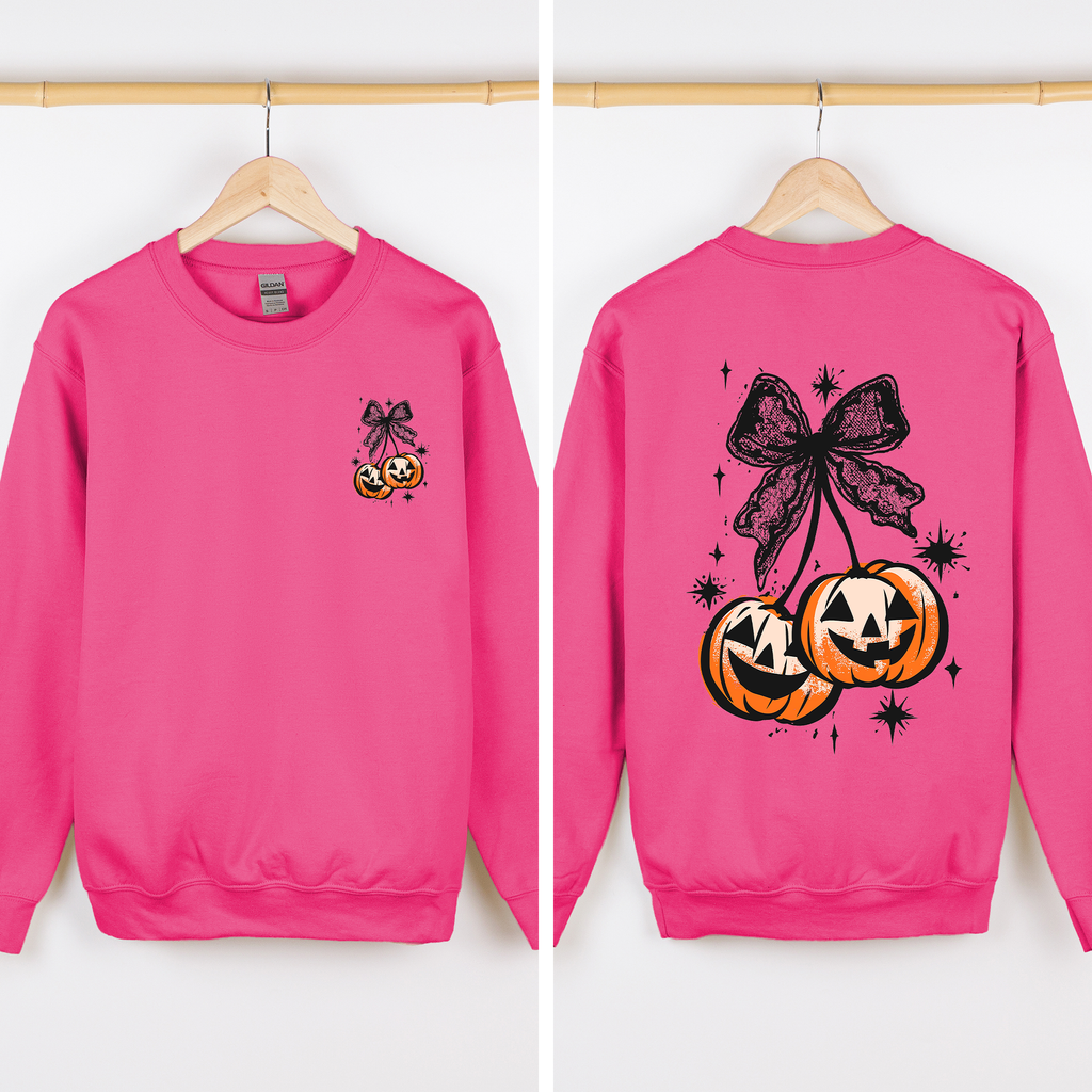 Halloween Cherry Pumpkins Festive Autumn Night Display Cozy Seasonal Print Sweatshirt