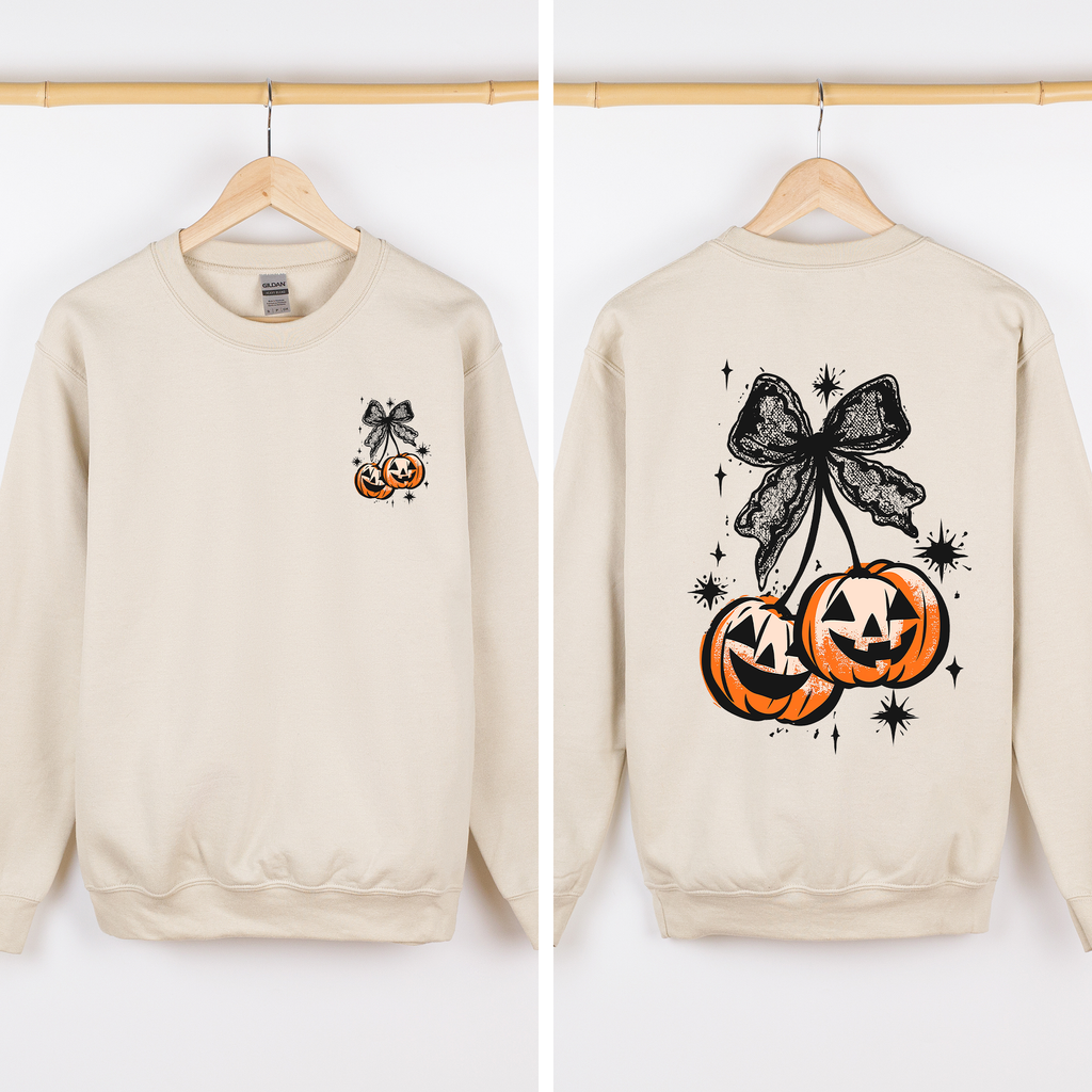 Halloween Cherry Pumpkins Festive Autumn Night Display Cozy Seasonal Print Sweatshirt