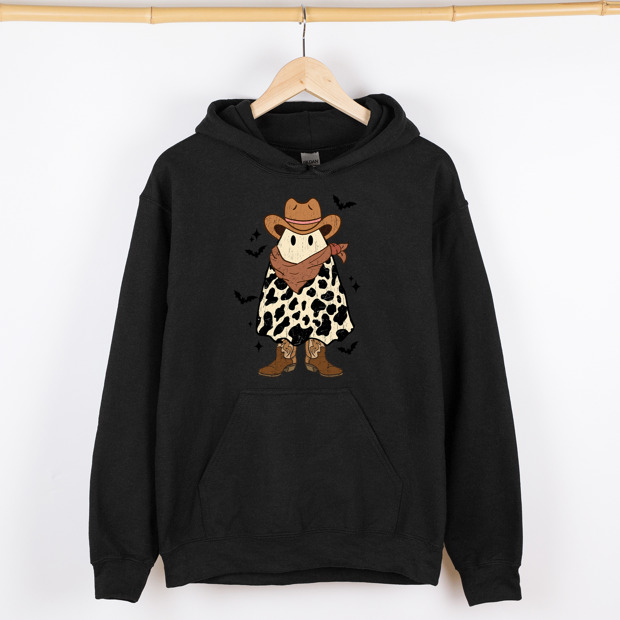 Halloween Ghost Cowboy Western Night Spooky Vintage Theme Ghost Rider Rodeo Graphic Hooded Sweatshirt
