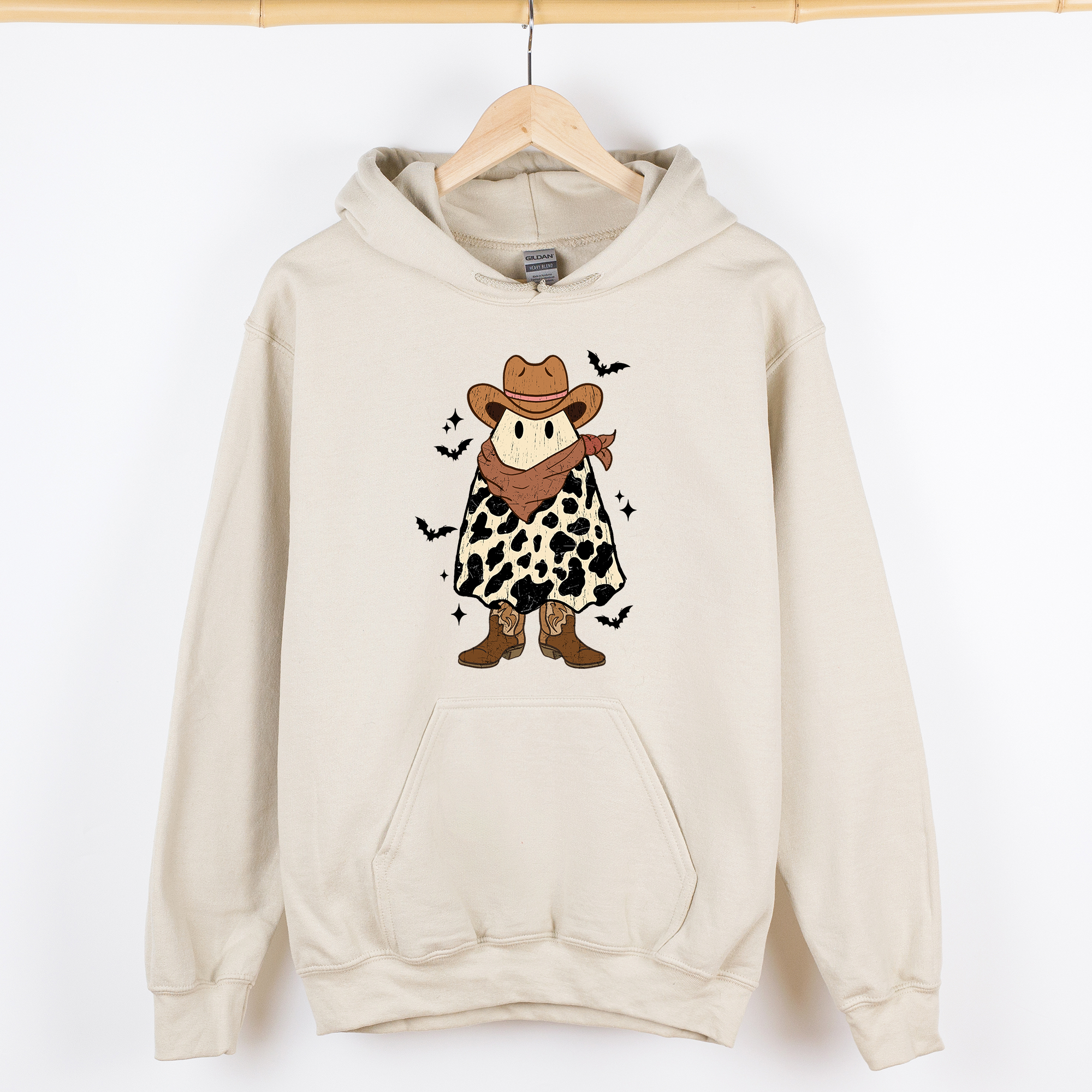 Halloween Ghost Cowboy Western Night Spooky Vintage Theme Ghost Rider Rodeo Graphic Hooded Sweatshirt