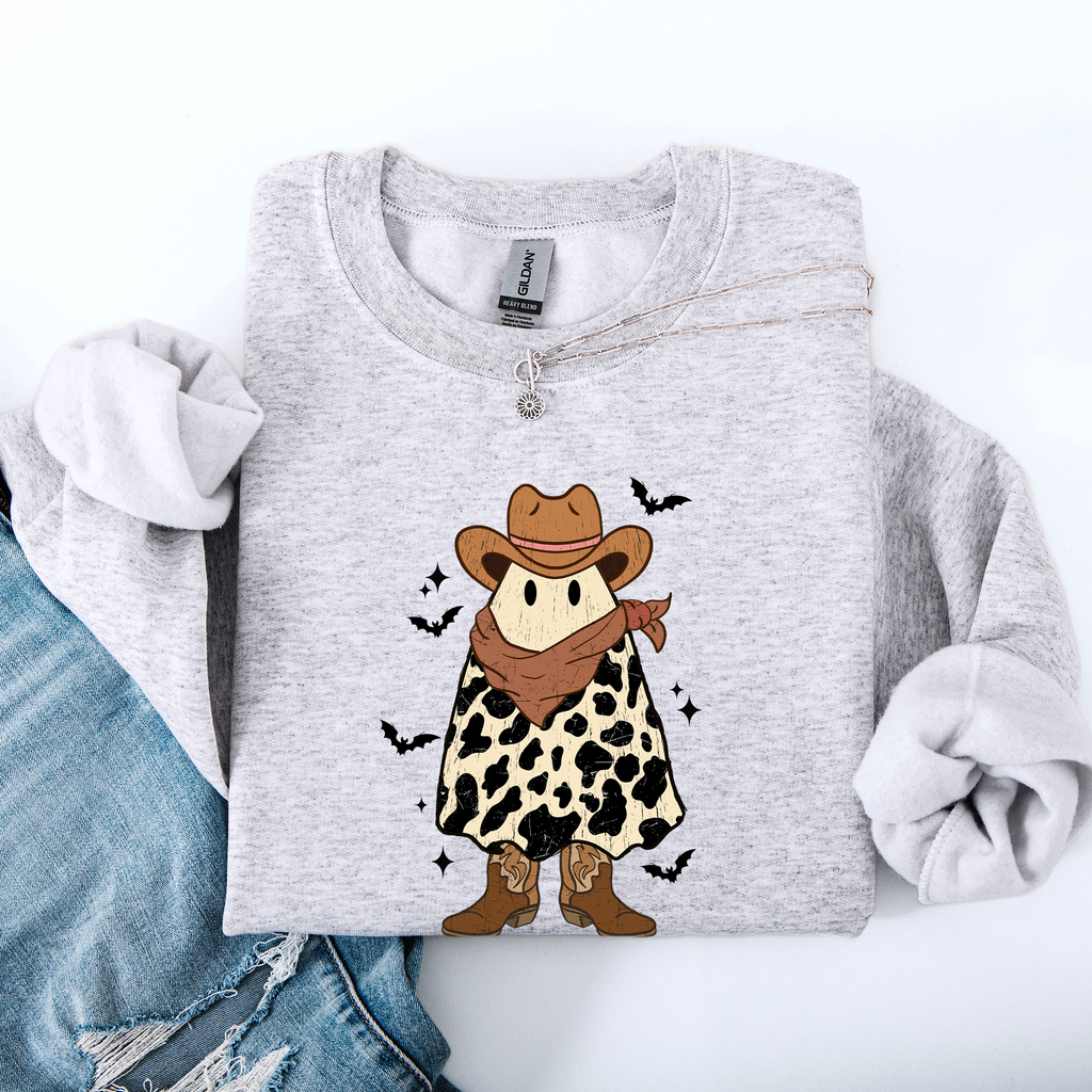 Halloween Ghost Cowboy Western Country Spirit Autumn Night Graphic Cozy Vintage Sweatshirt
