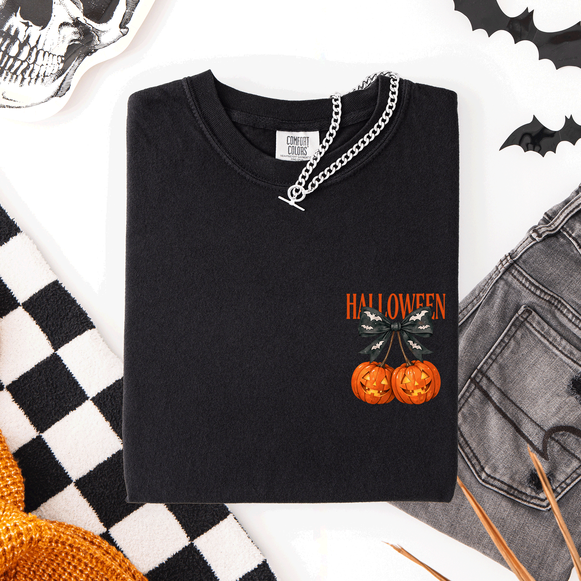 Halloween Jack O Lanterns Pocket Cherry Coquette Graphic Elements Comfort Colors Tee