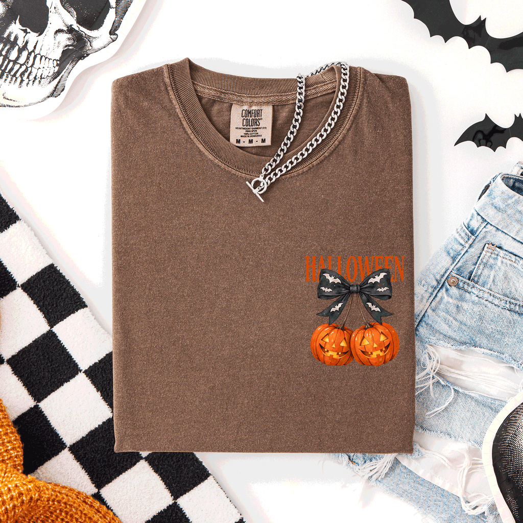 Halloween Jack O Lanterns Pocket Cherry Coquette Graphic Elements Comfort Colors Tee