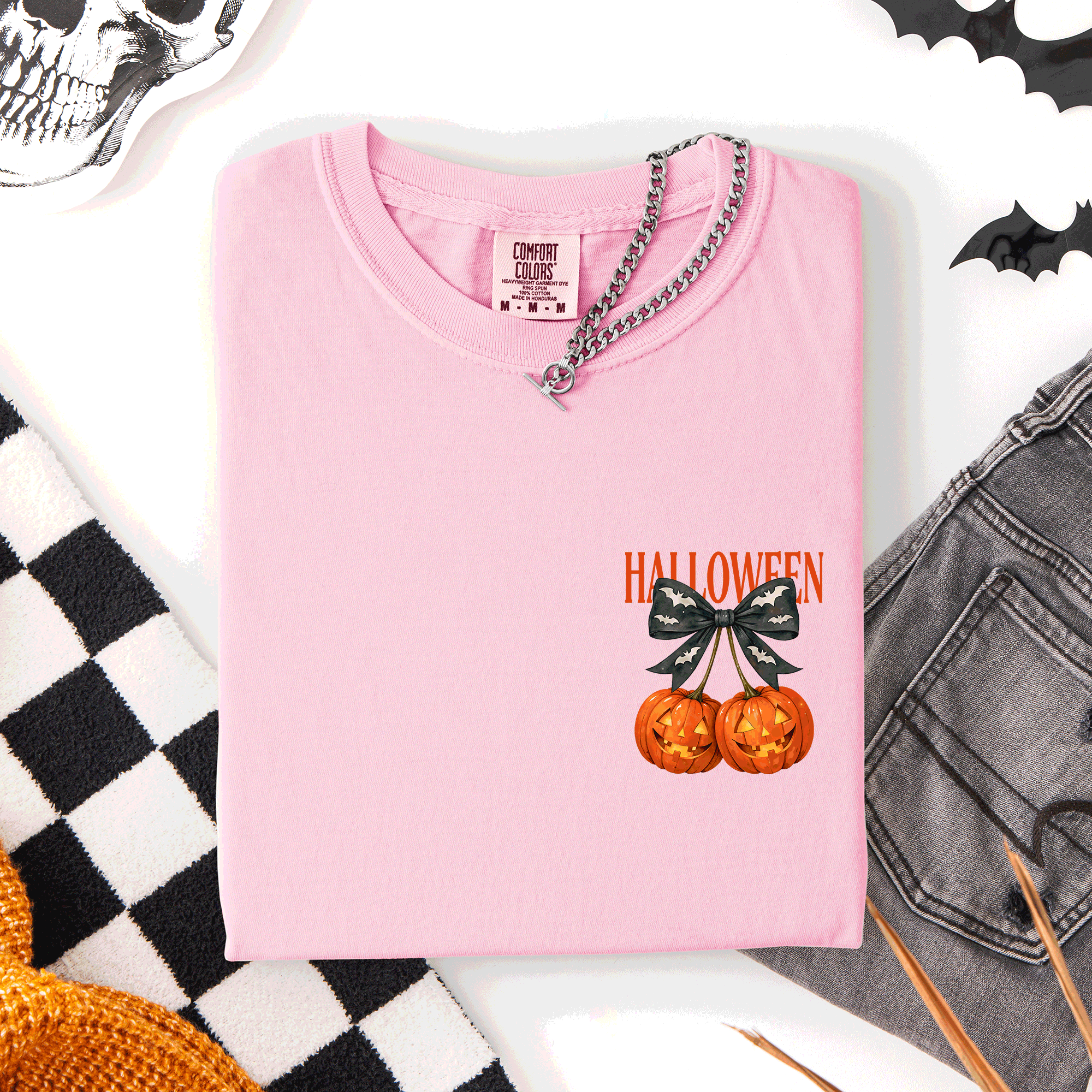 Halloween Jack O Lanterns Pocket Cherry Coquette Graphic Elements Comfort Colors Tee
