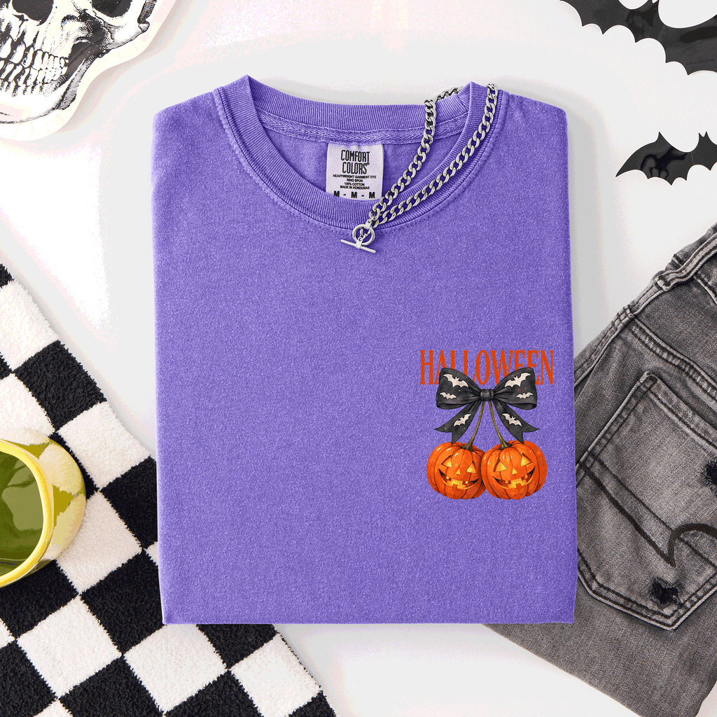 Halloween Jack O Lanterns Pocket Cherry Coquette Graphic Elements Comfort Colors Tee