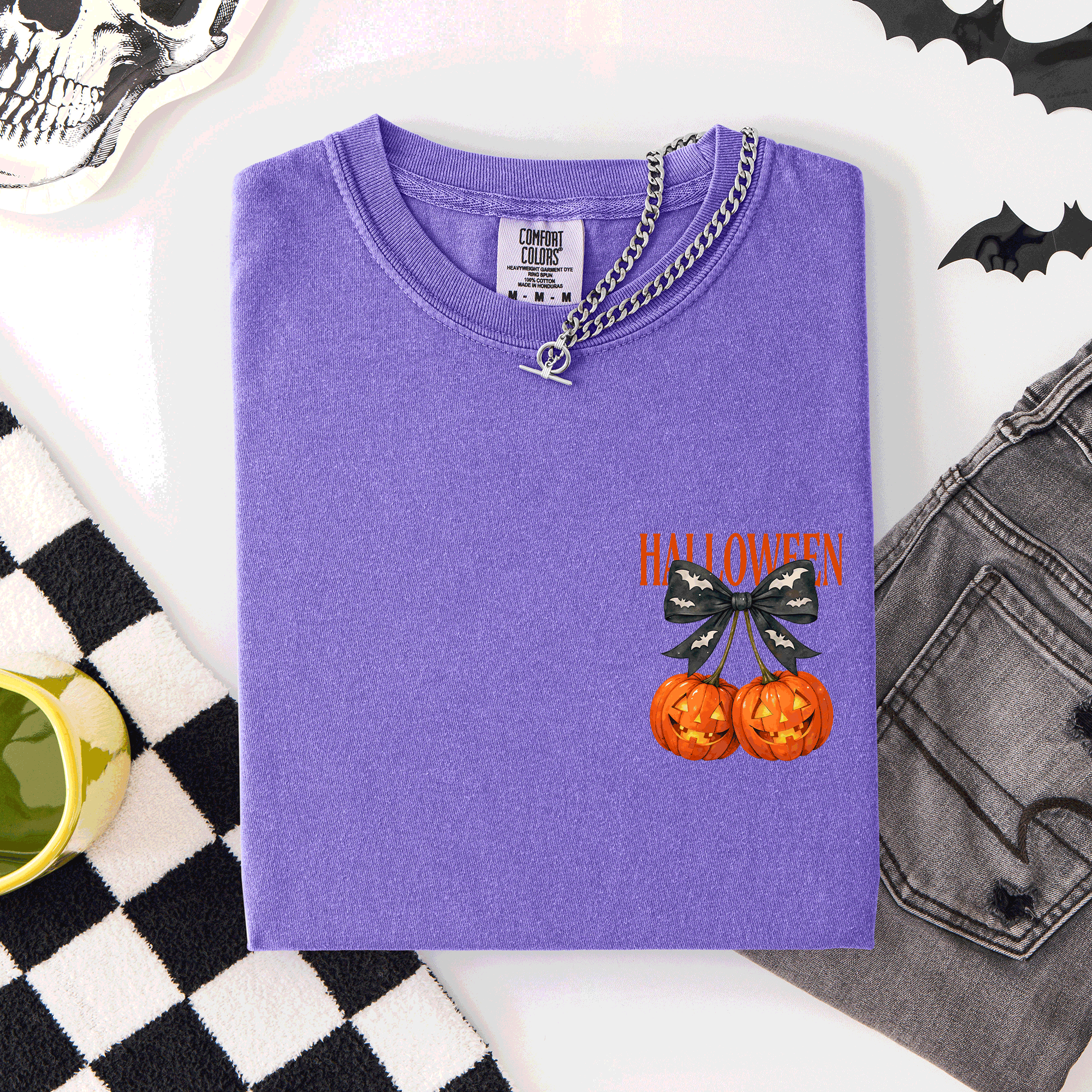 Halloween Jack O Lanterns Pocket Cherry Coquette Graphic Elements Comfort Colors Tee