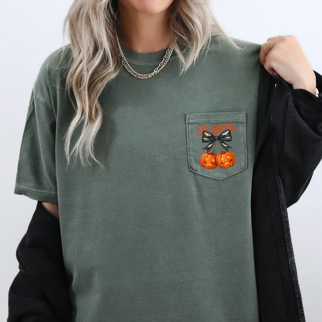 Halloween Jack-O-Lanterns Pocket Edition With Spooky Raven Graphic Comfort Colors Tee
