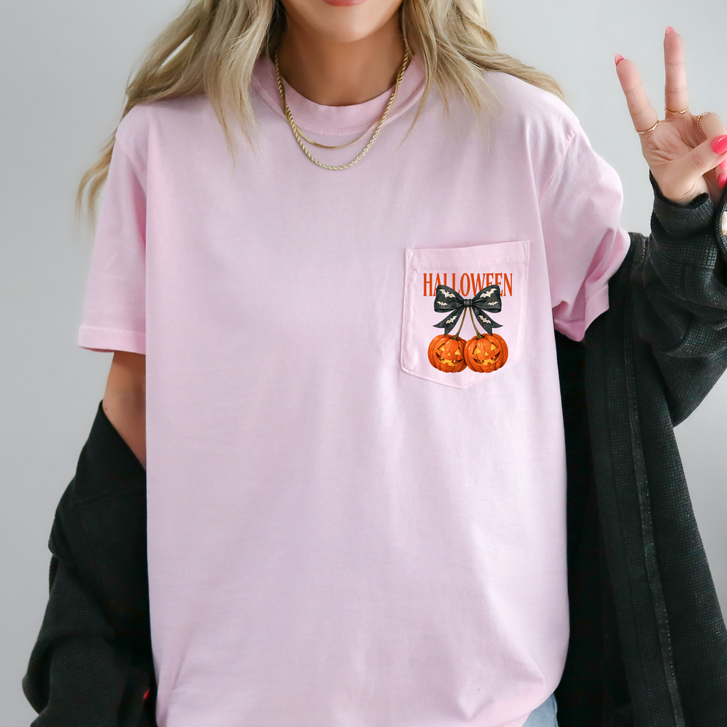 Halloween Jack-O-Lanterns Pocket Edition With Spooky Raven Graphic Comfort Colors Tee