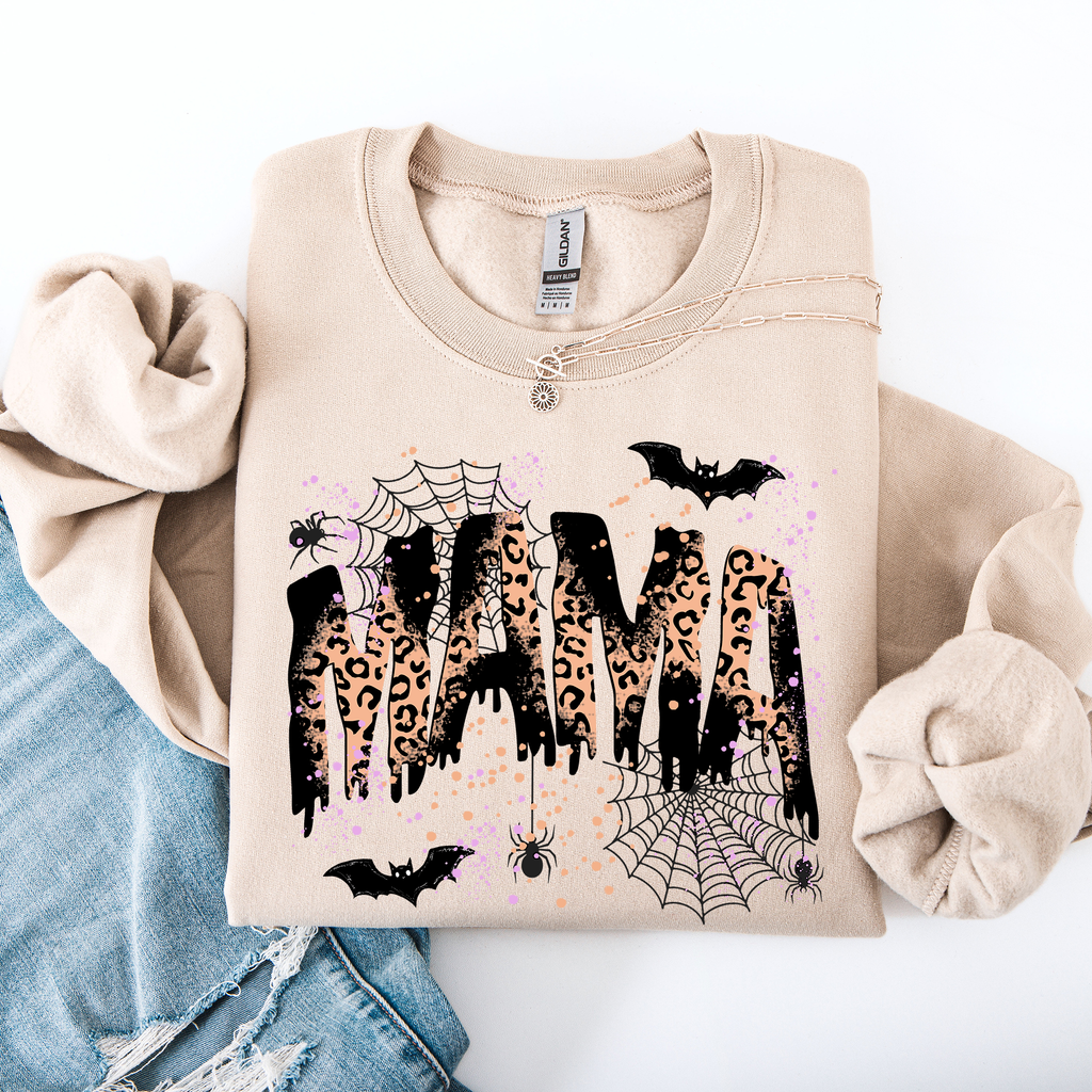 Halloween Mama Leopard Patchwork Spooky Season Witchy Retro Vibe Nostalgic Sweatshirt