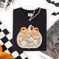Halloween Pumpkin Faux Lace Coquette Ribbon And Bows Festive Style Comfort Colors Tee
