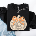 Halloween Pumpkin Faux Lace Coquette Ribbon Bows Embellished Velvet Accents Seasonal Collection Graphic Sweatshirt