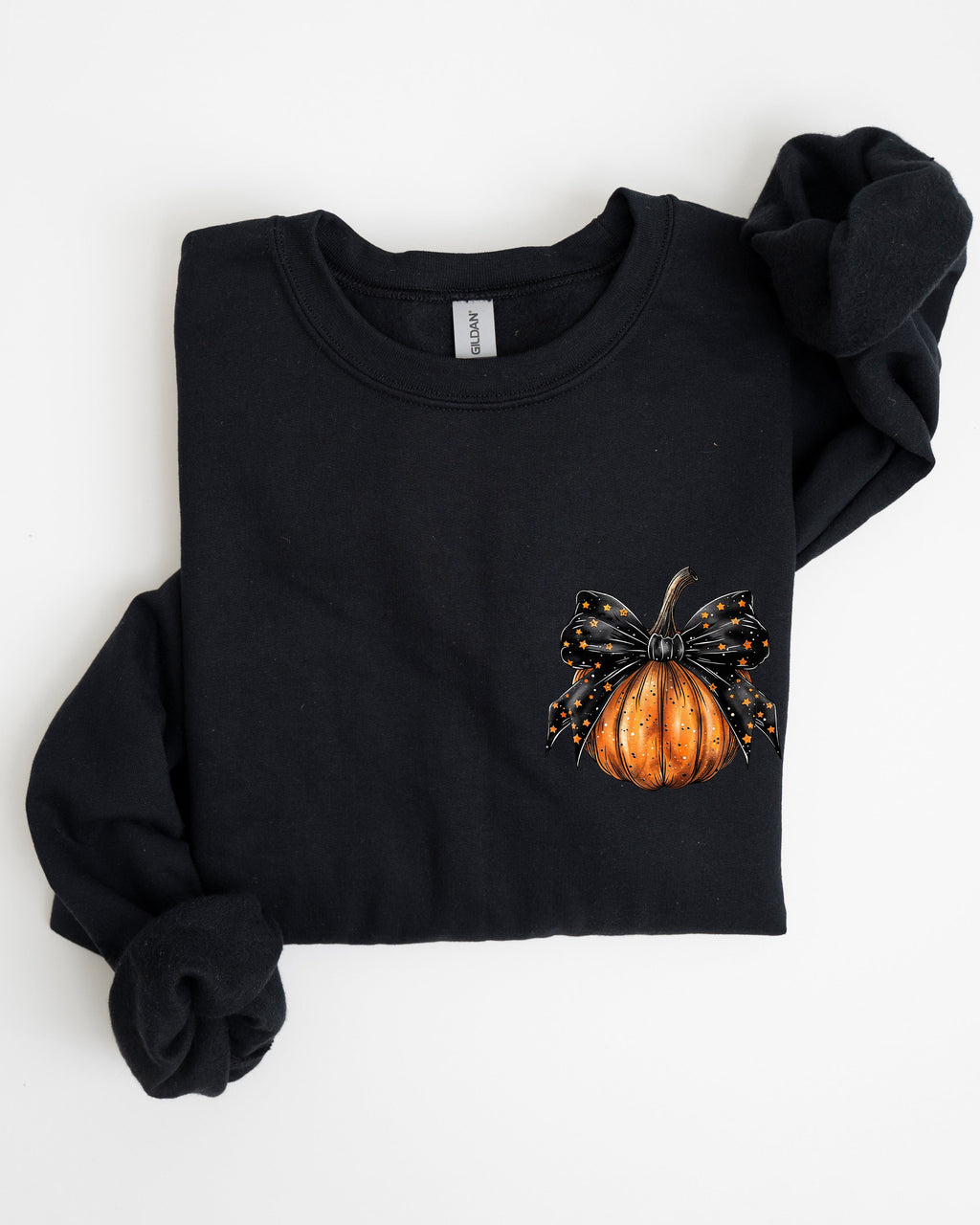 Halloween Pumpkin Ribbon Pocket Print Coquette Fall Autumn Cozy Festive Edition Sweatshirt
