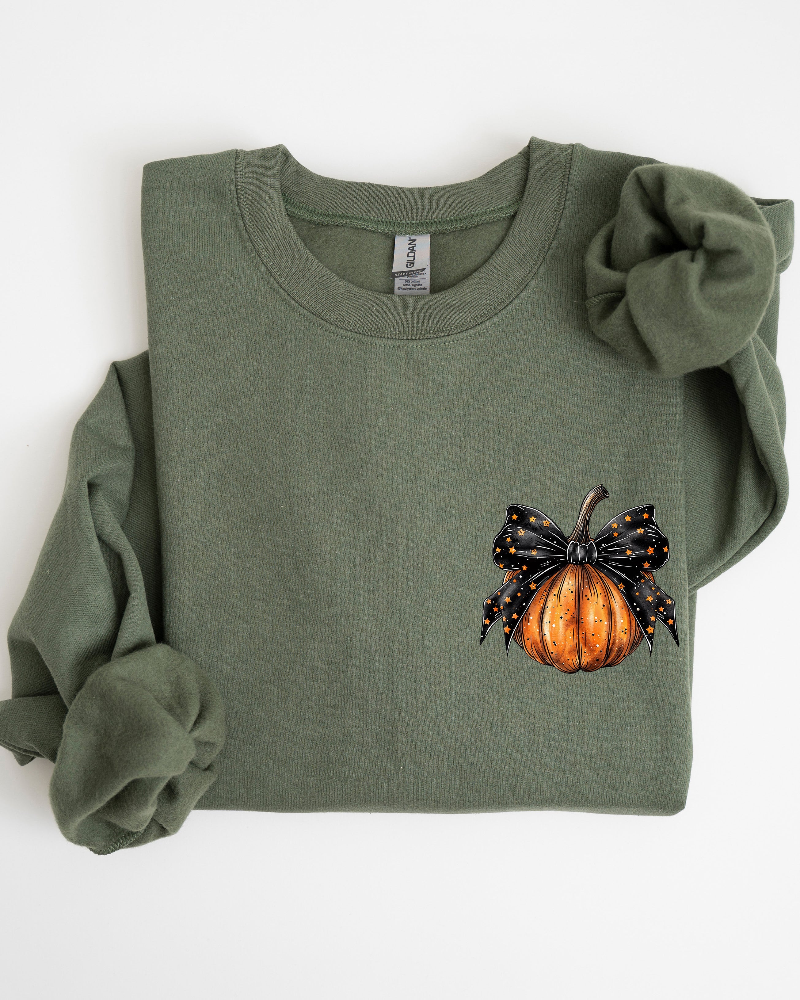 Halloween Pumpkin Ribbon Pocket Print Coquette Fall Autumn Cozy Festive Edition Sweatshirt