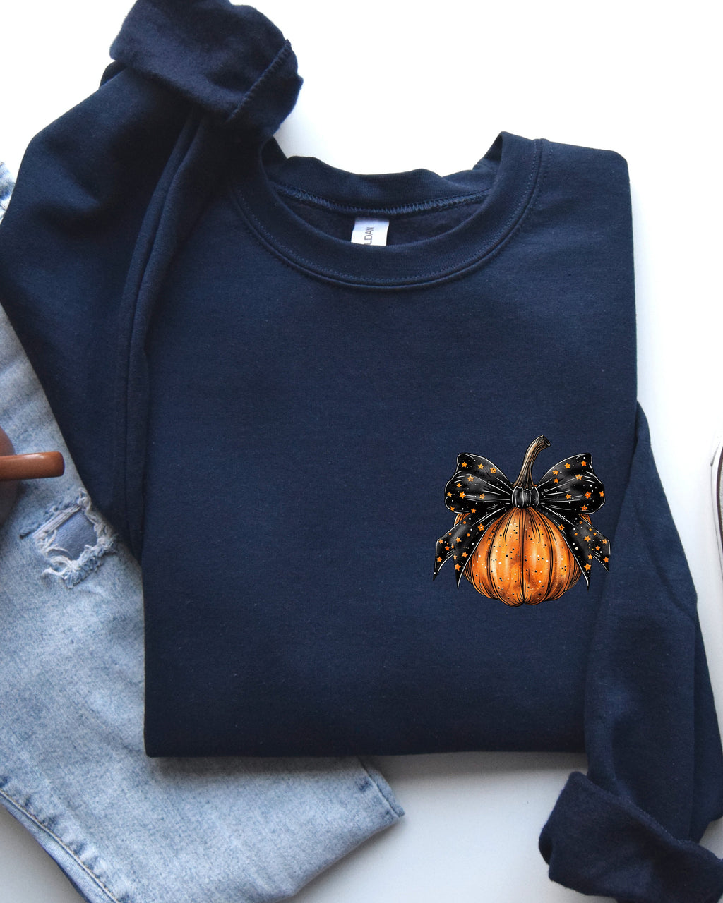 Halloween Pumpkin Ribbon Pocket Print Coquette Fall Autumn Cozy Festive Edition Sweatshirt
