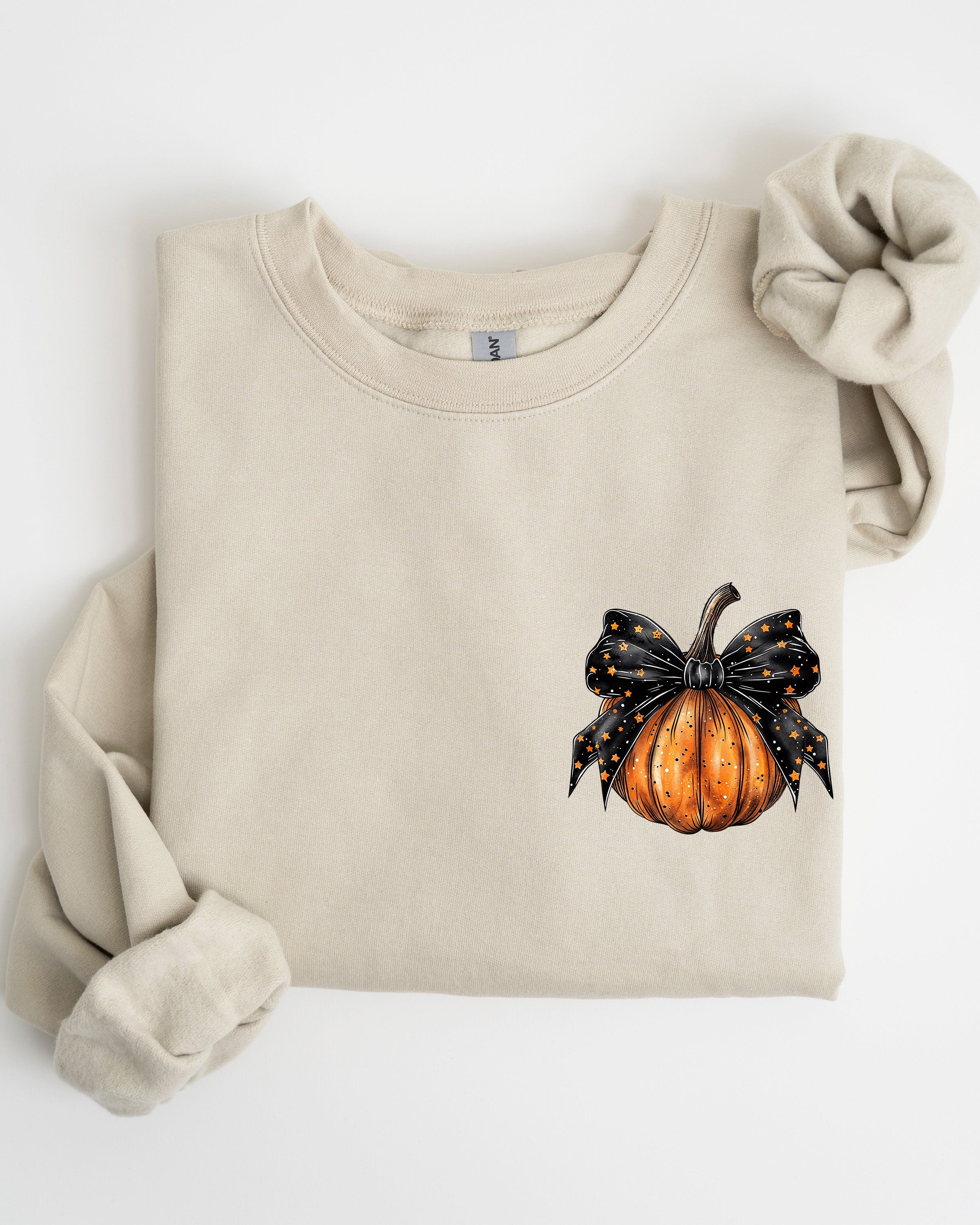 Halloween Pumpkin Ribbon Pocket Print Coquette Fall Autumn Cozy Festive Edition Sweatshirt