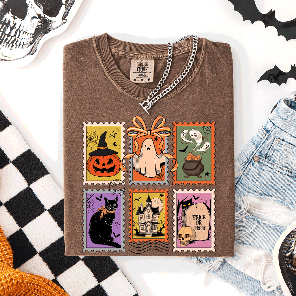 Classic Halloween Ghost Black Cat Pumpkin Witch Spooky Season Comfort Colors Tee