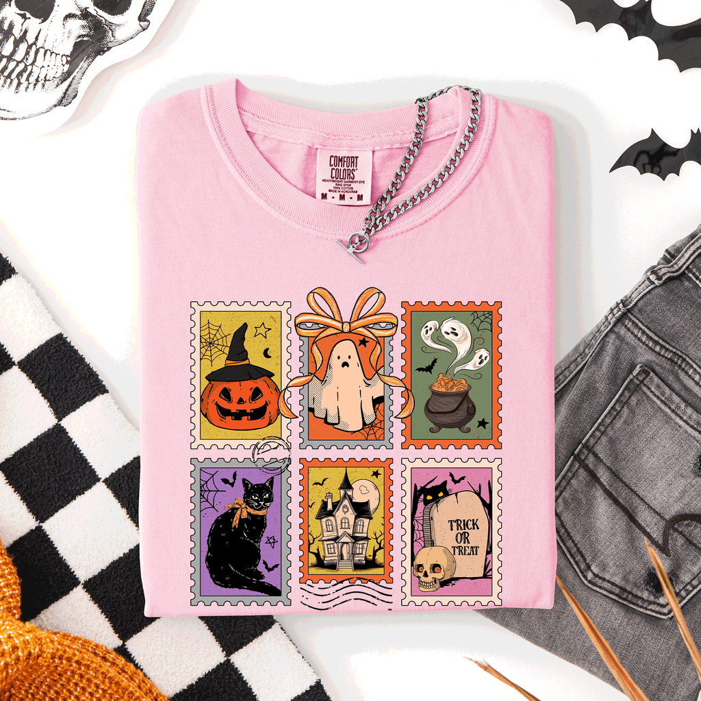 Classic Halloween Ghost Black Cat Pumpkin Witch Spooky Season Comfort Colors Tee