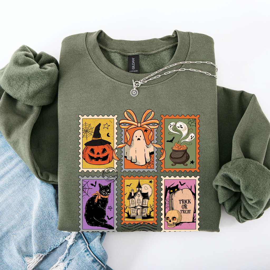 Haunting Halloween Night Parade With Ghosts Black Cat Pumpkins Witch Cozy Sweatshirt