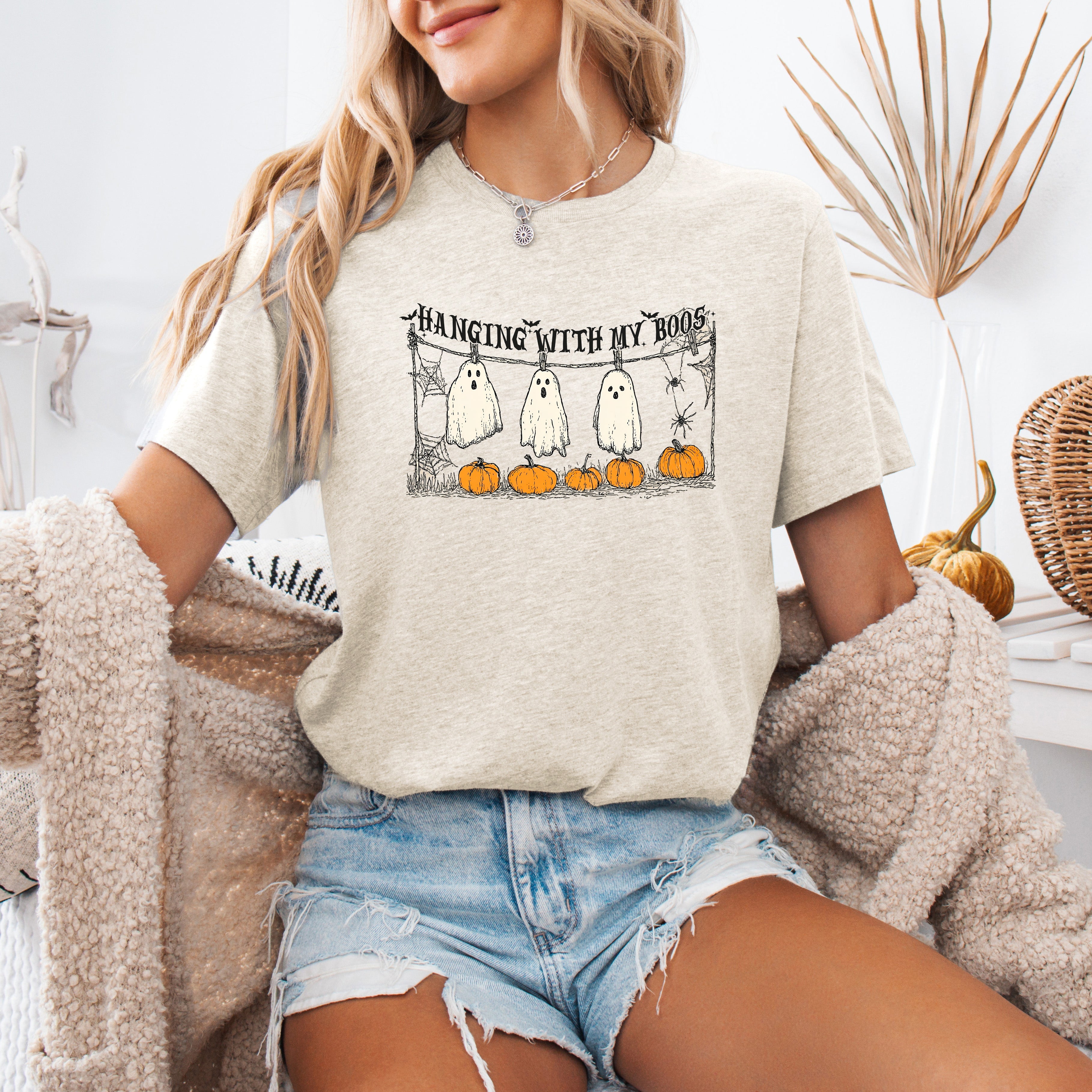 Hanging With My Boos Ghosts Halloween Funny Pumpkins Boo Crew Nightlife Party Graphic Tee