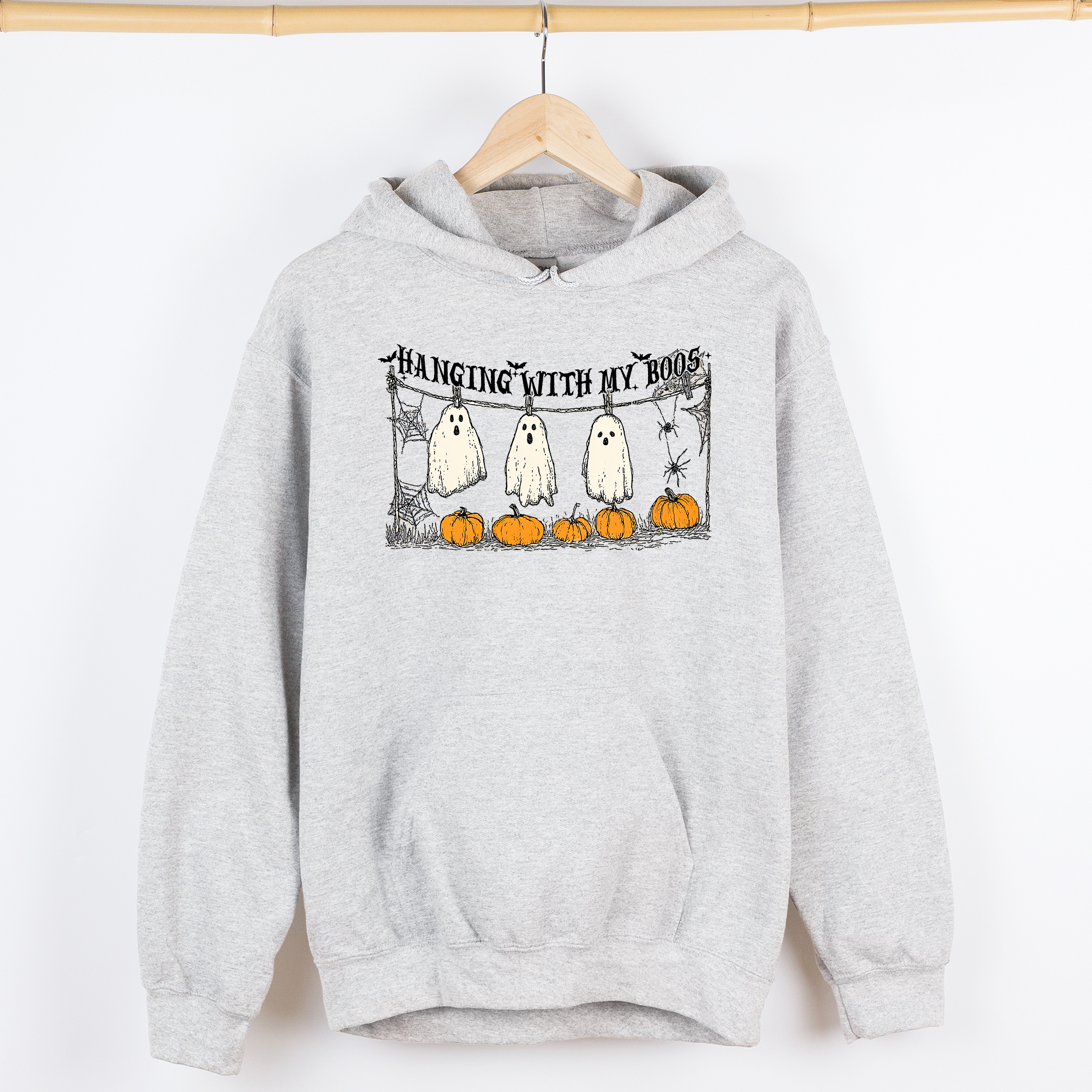 Hanging With My Boos Halloween Ghosts Pumpkins Cozy Night In Vintage Graphic Hoodie
