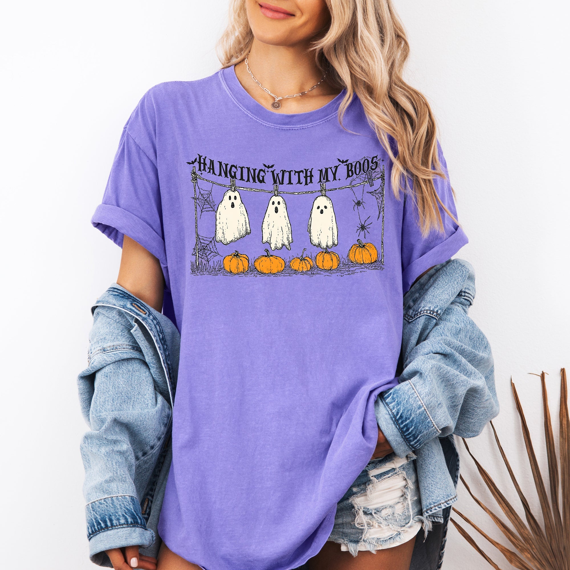 Hanging With My Boos Ghosts Halloween Spirits And Grinning Pumpkins For A Spooky Fun Night Comfort Colors Tee